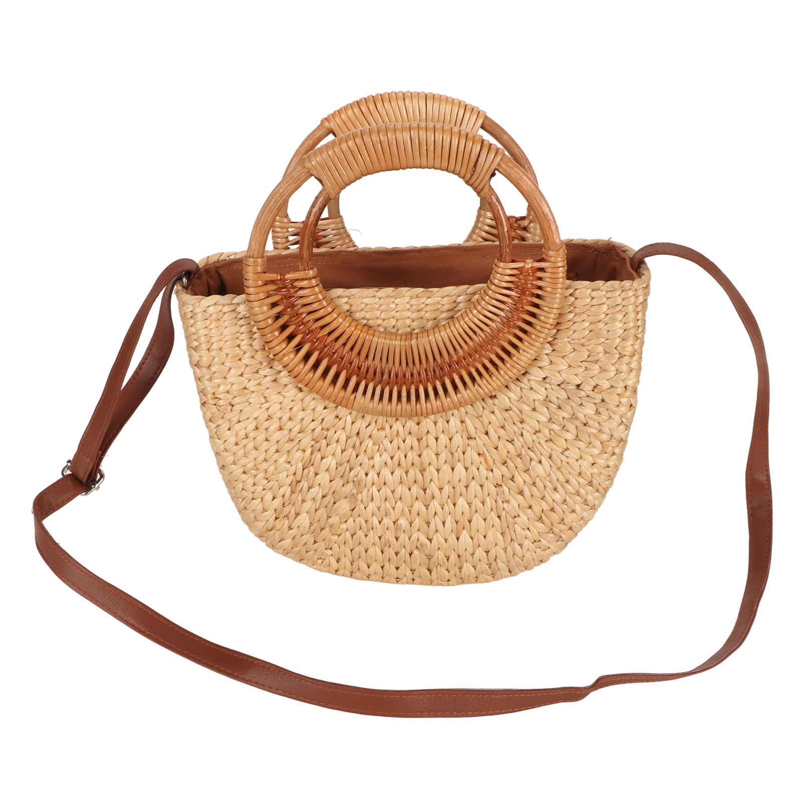 Women Rattan Bag Retro Fashion Small Semicircle Handwoven Straw Shoulder Bag Clutch Bag for Beach Travel - Image 7