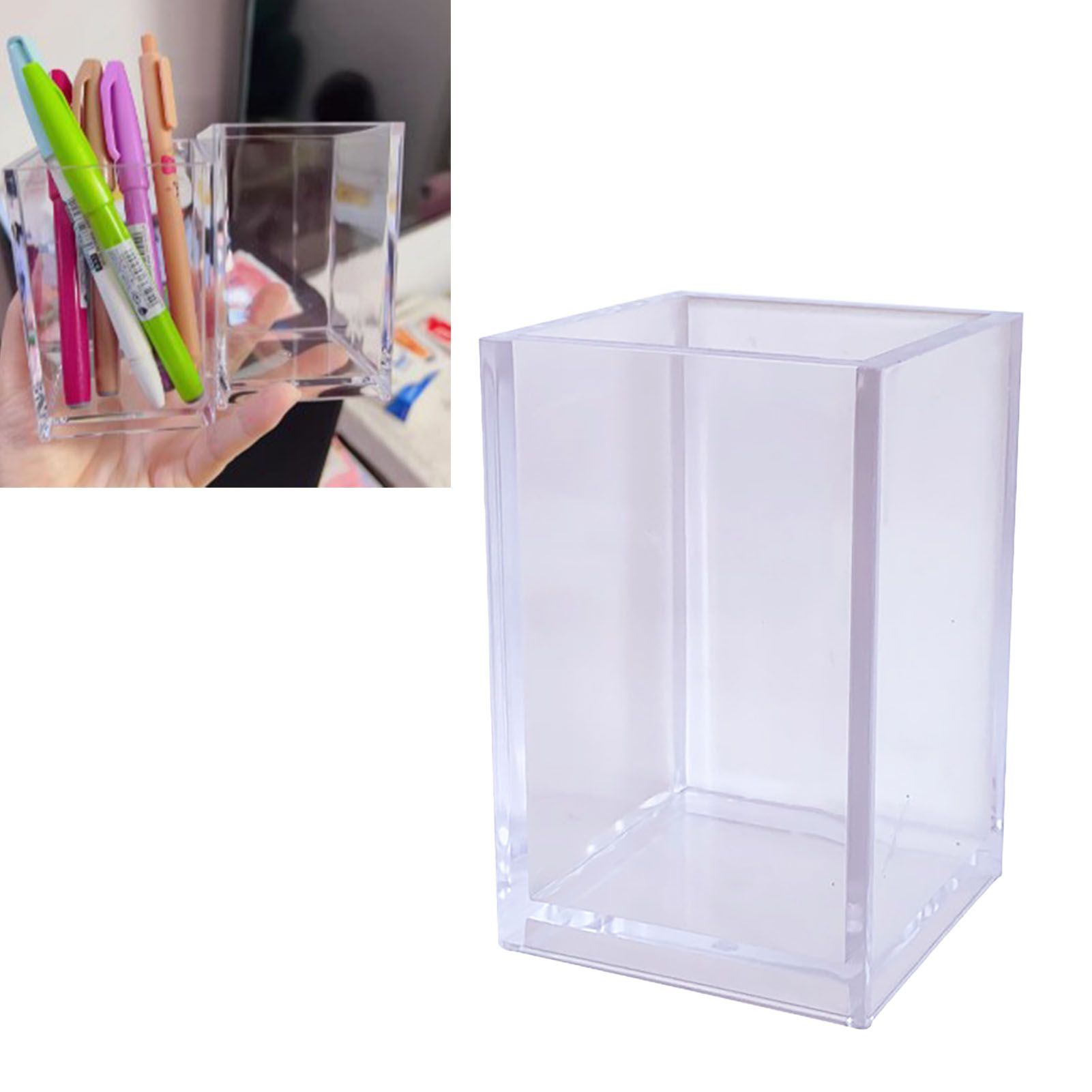 Acrylic Pencil Pen Holder Cup Transparent Clear Makeup Brush Storage Box Desktop Stationery Organizer for Office School Home - Image 5