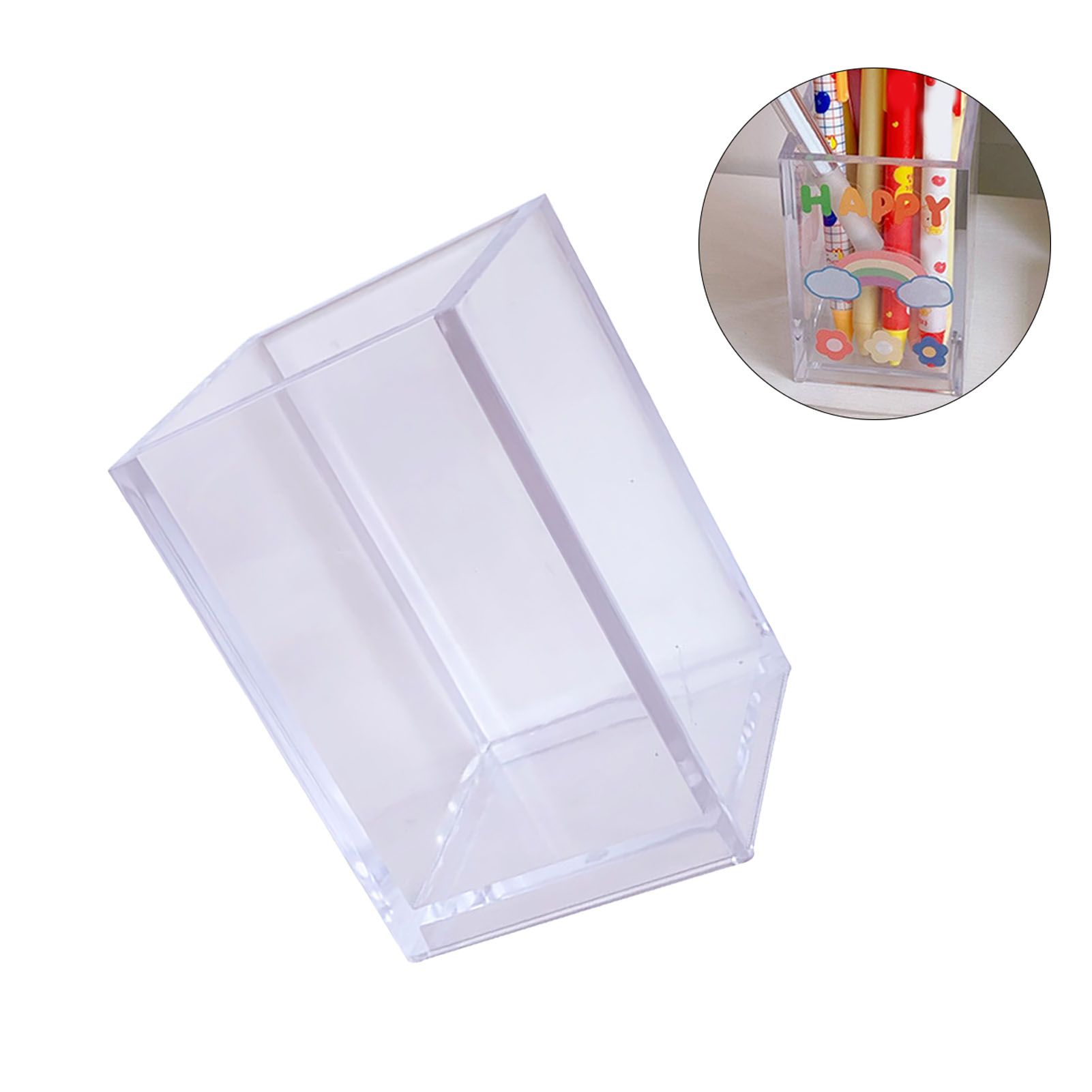 Acrylic Pencil Pen Holder Cup Transparent Clear Makeup Brush Storage Box Desktop Stationery Organizer for Office School Home - Image 6