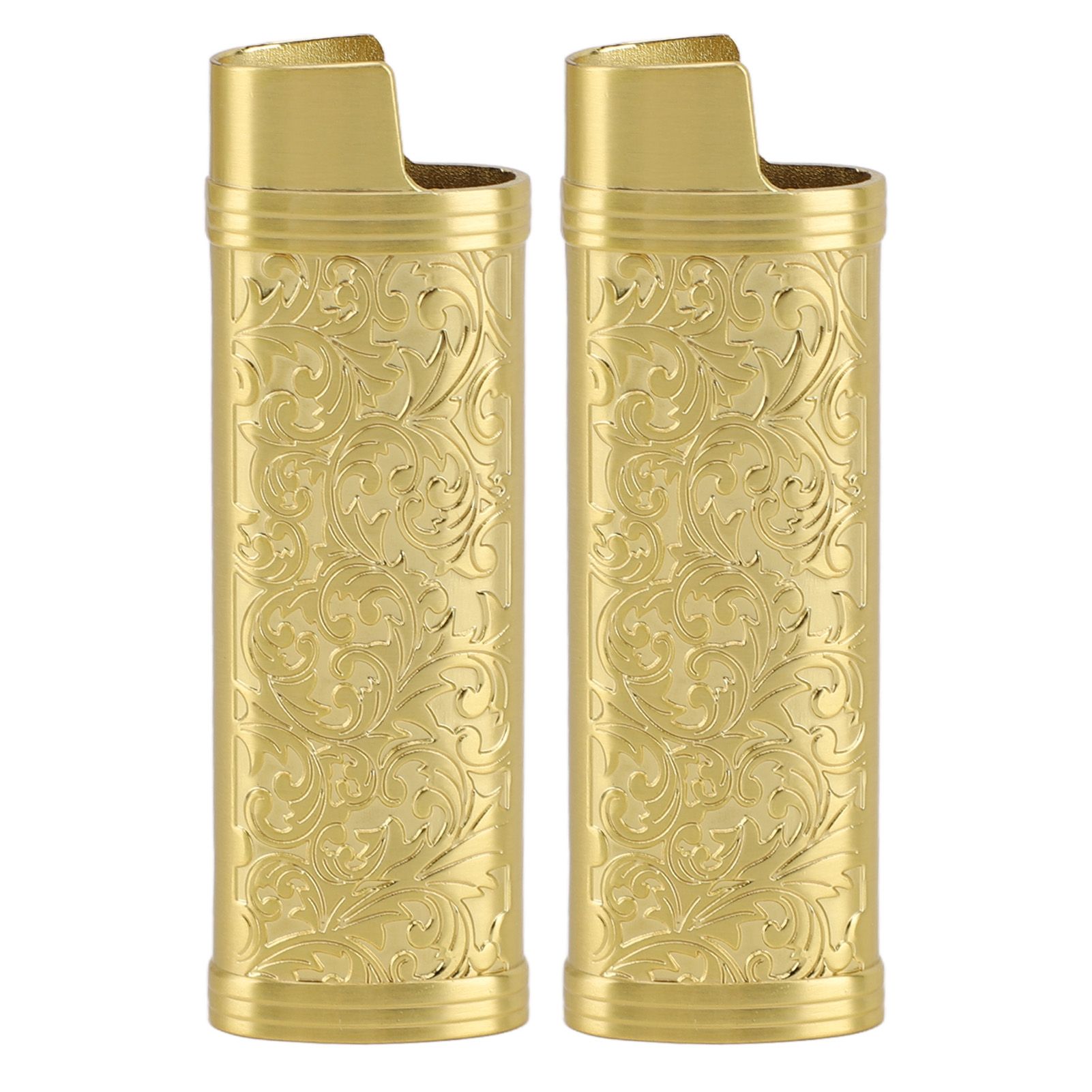 2PCS Lighter Case Cover Vintage Style Floral Stamped Zinc Alloy Shell for Lighter Protection Gold - Image 1