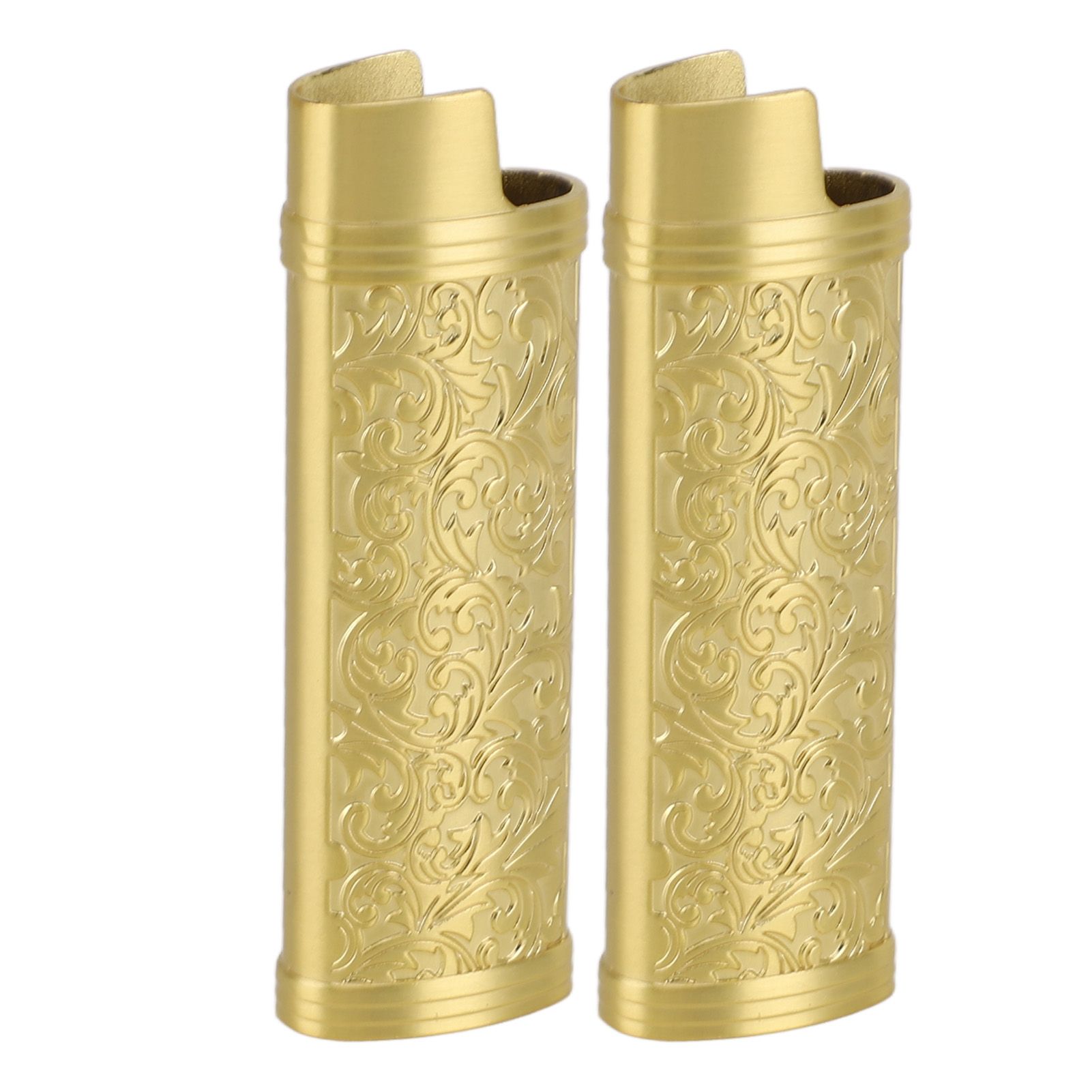 2PCS Lighter Case Cover Vintage Style Floral Stamped Zinc Alloy Shell for Lighter Protection Gold - Image 2