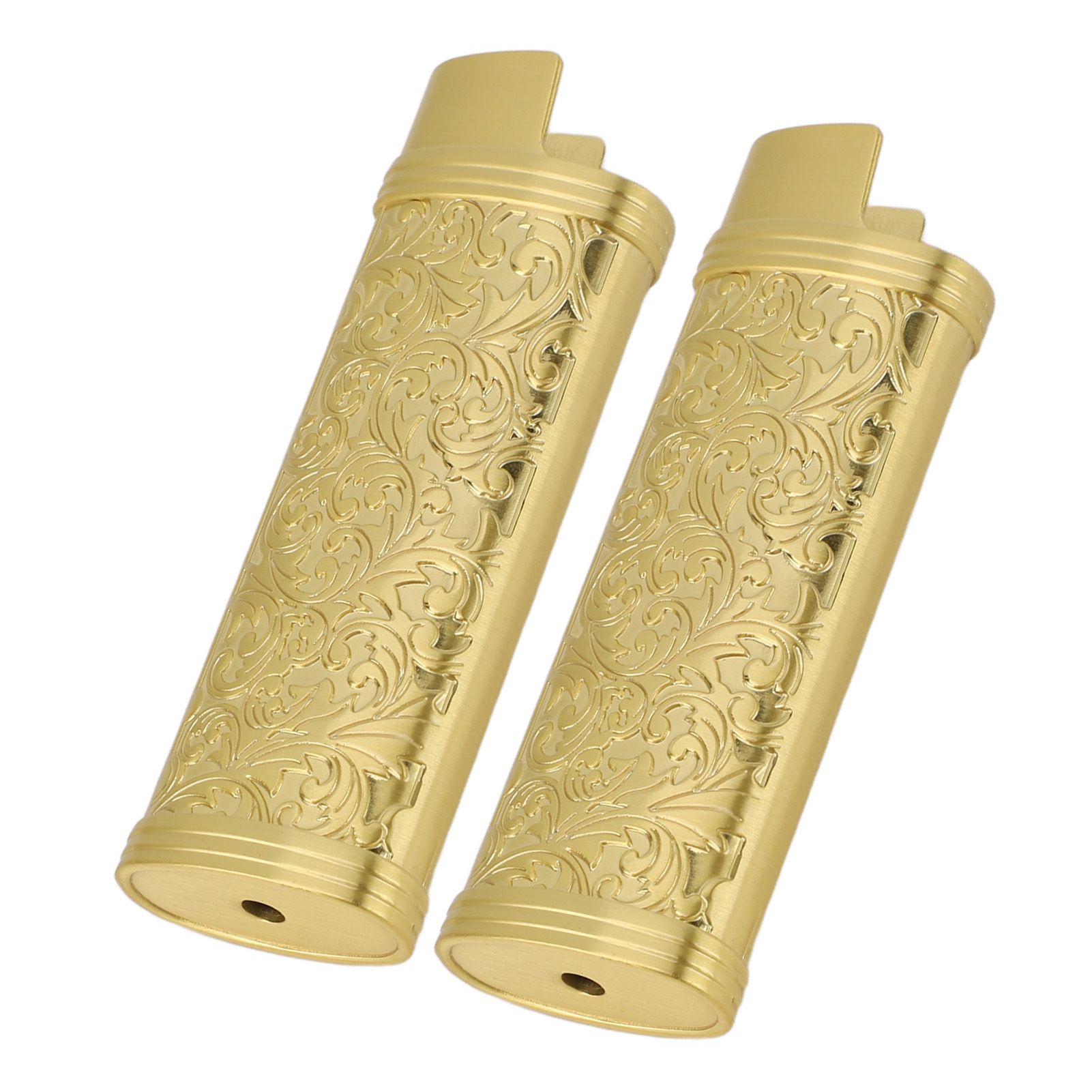 2PCS Lighter Case Cover Vintage Style Floral Stamped Zinc Alloy Shell for Lighter Protection Gold - Image 6