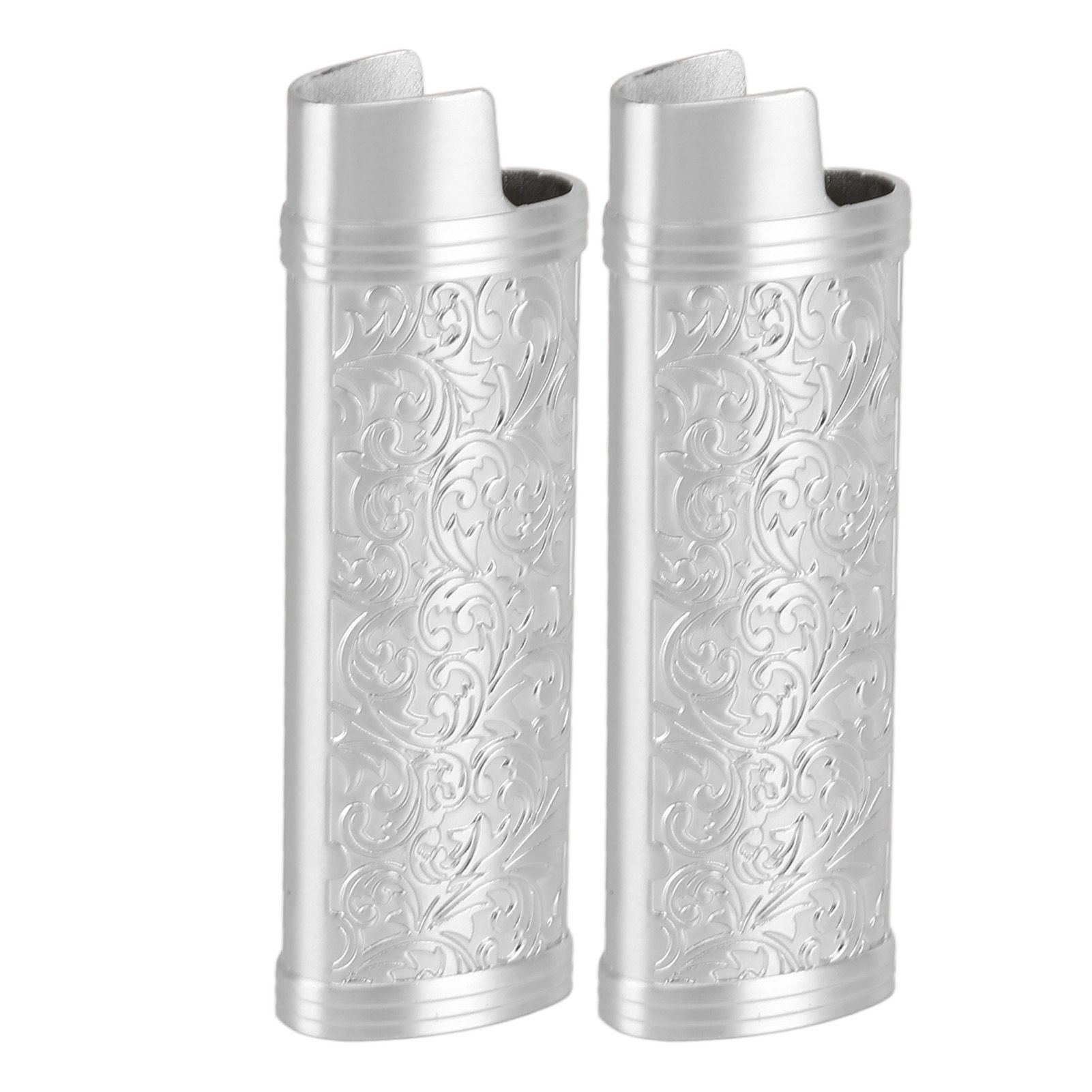 2PCS Lighter Case Cover Vintage Style Floral Stamped Zinc Alloy Shell for Lighter Protection Silver - Image 2