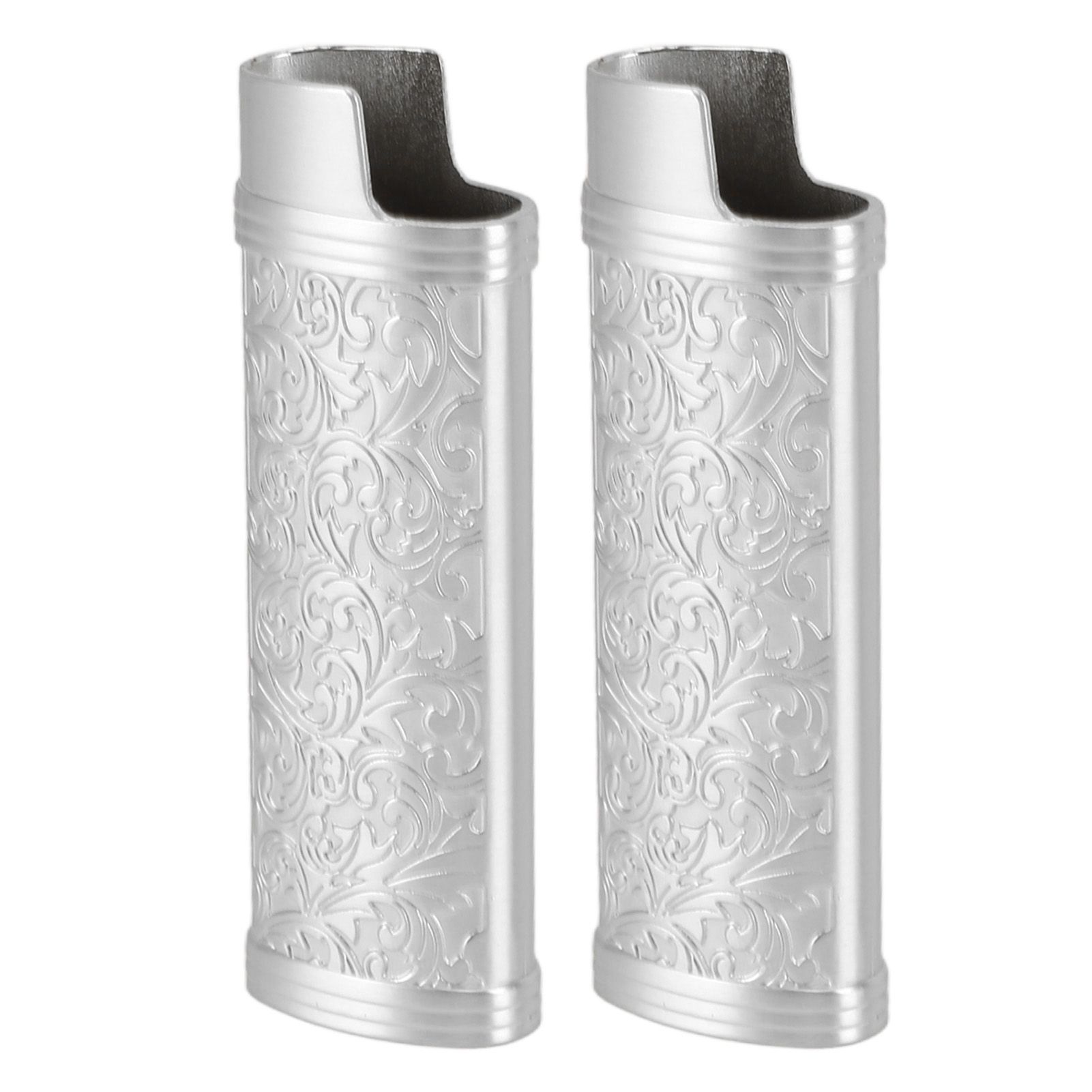 2PCS Lighter Case Cover Vintage Style Floral Stamped Zinc Alloy Shell for Lighter Protection Silver - Image 3