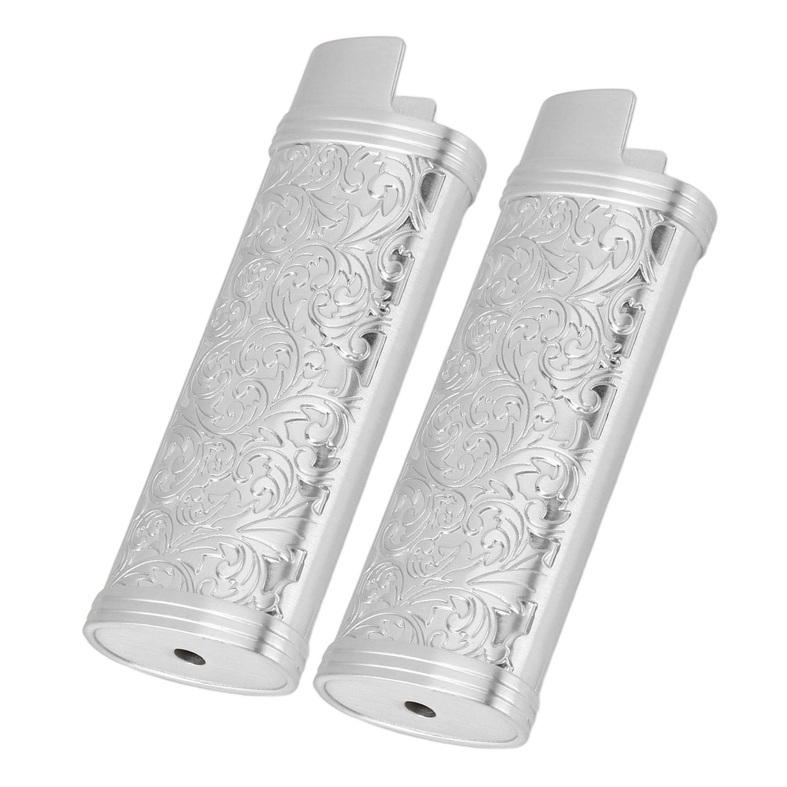 2PCS Lighter Case Cover Vintage Style Floral Stamped Zinc Alloy Shell for Lighter Protection Silver - Image 6