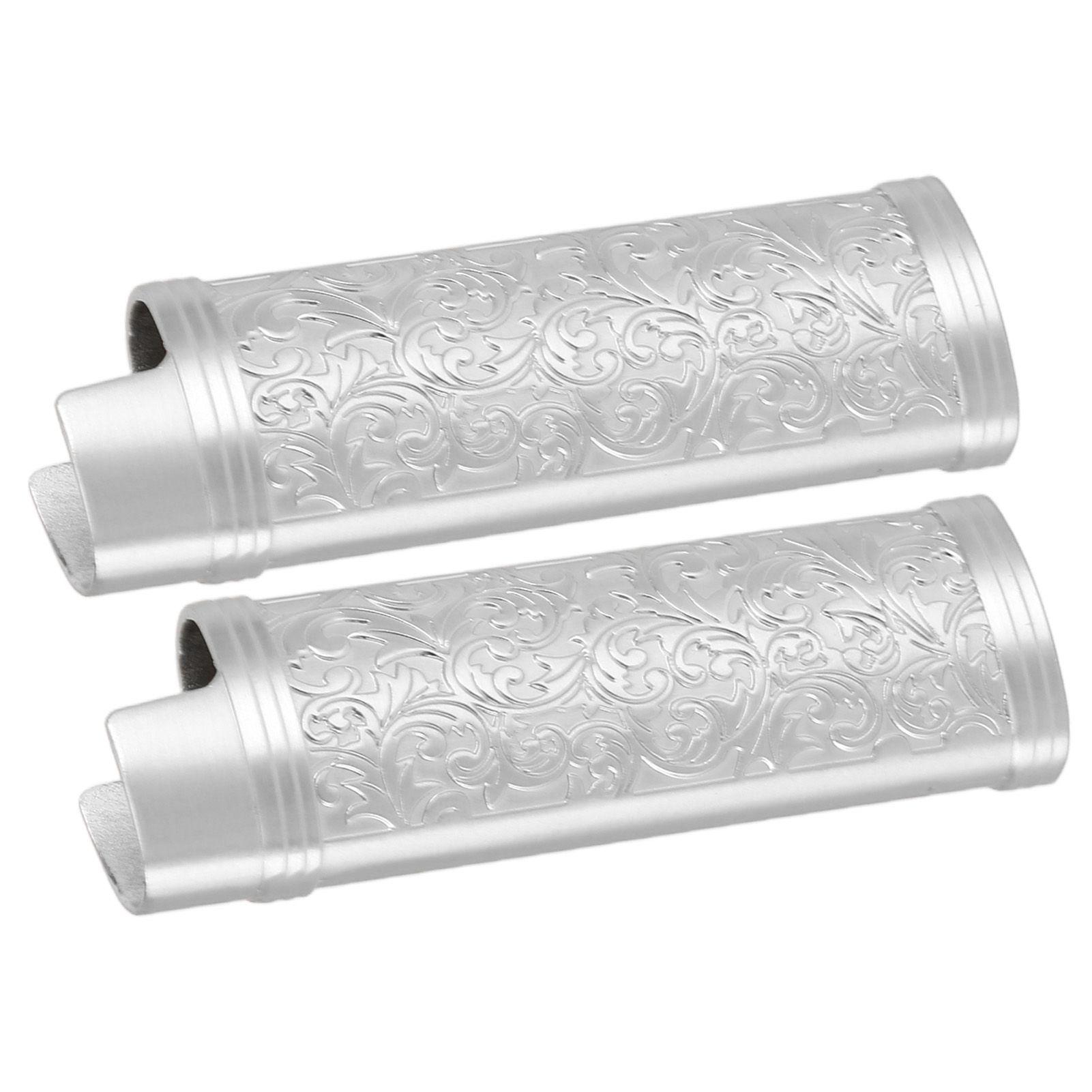 2PCS Lighter Case Cover Vintage Style Floral Stamped Zinc Alloy Shell for Lighter Protection Silver - Image 7