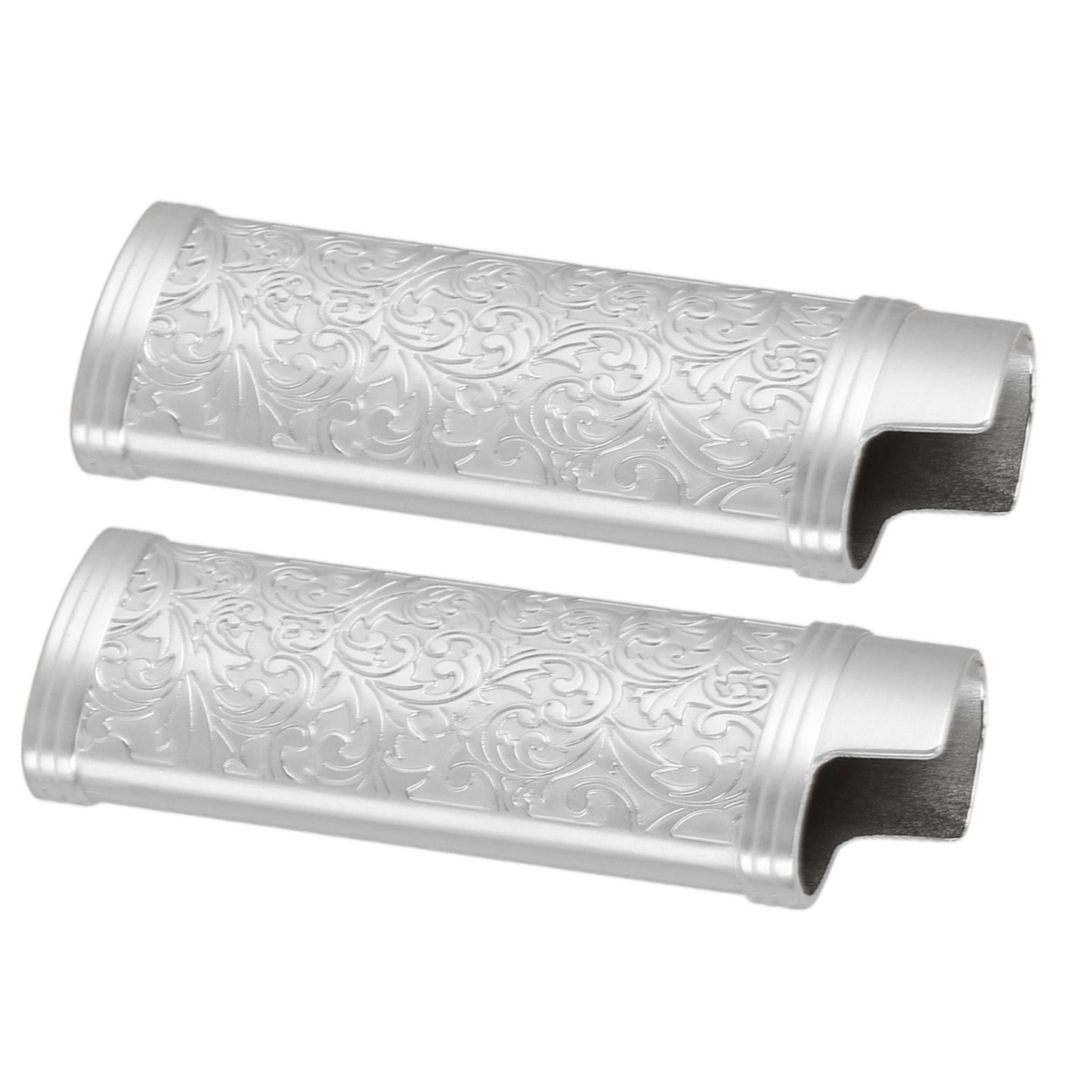 2PCS Lighter Case Cover Vintage Style Floral Stamped Zinc Alloy Shell for Lighter Protection Silver - Image 8