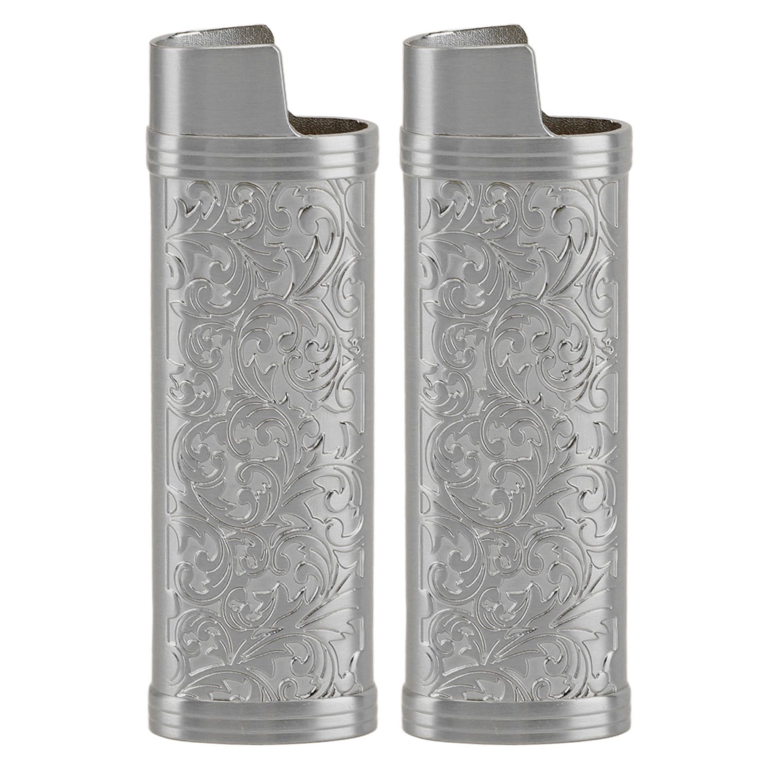 2PCS Lighter Case Cover Vintage Style Floral Stamped Zinc Alloy Shell for Lighter Protection Gray - Image 1