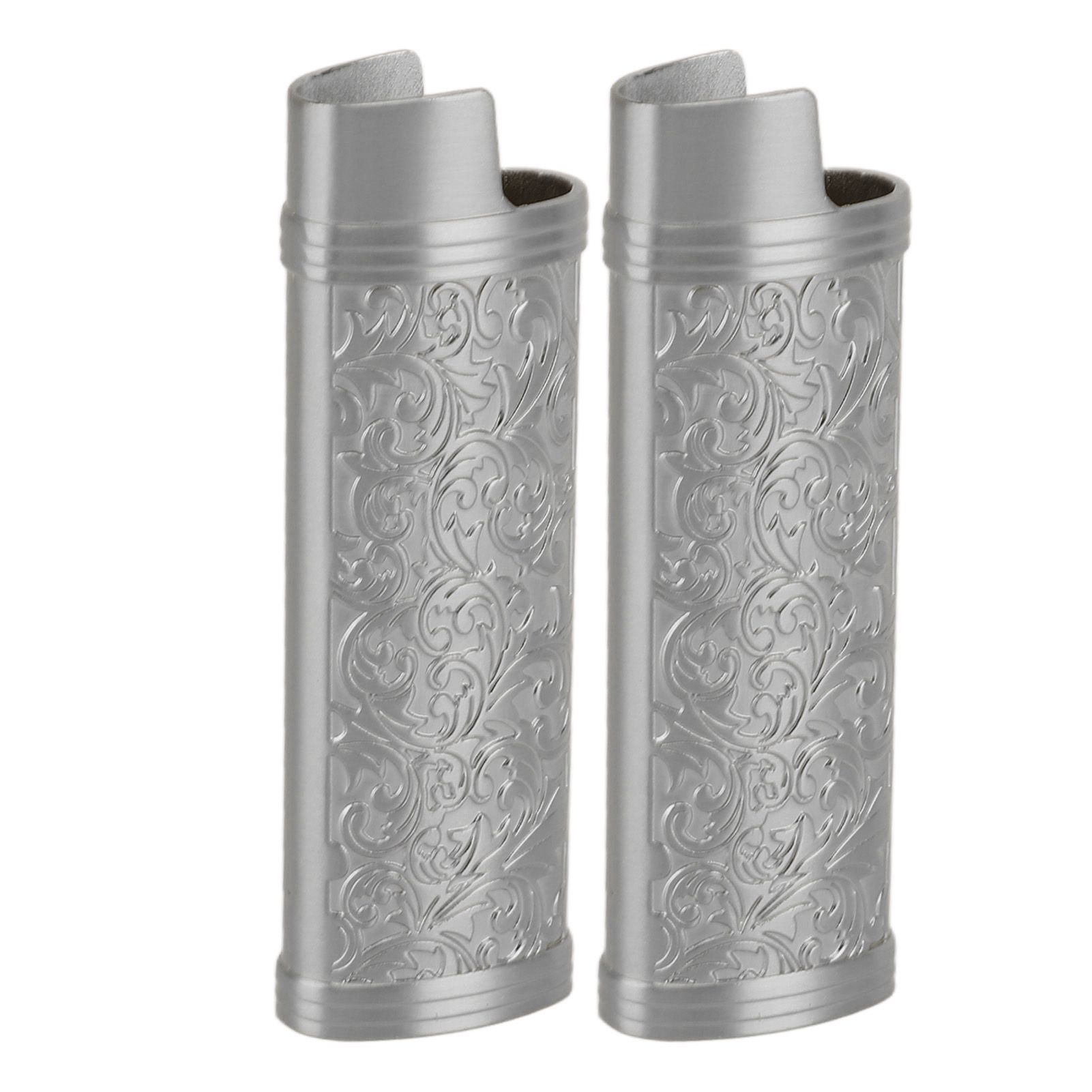 2PCS Lighter Case Cover Vintage Style Floral Stamped Zinc Alloy Shell for Lighter Protection Gray - Image 2
