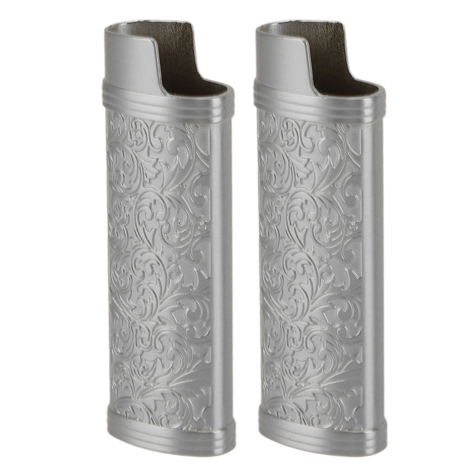 2PCS Lighter Case Cover Vintage Style Floral Stamped Zinc Alloy Shell for Lighter Protection Gray - Image 3