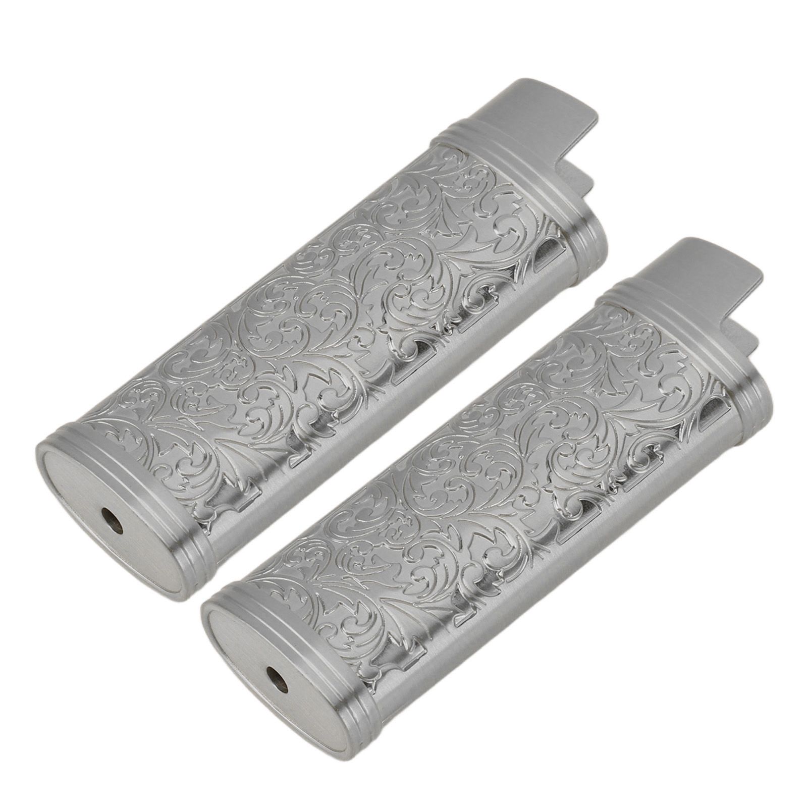 2PCS Lighter Case Cover Vintage Style Floral Stamped Zinc Alloy Shell for Lighter Protection Gray - Image 5