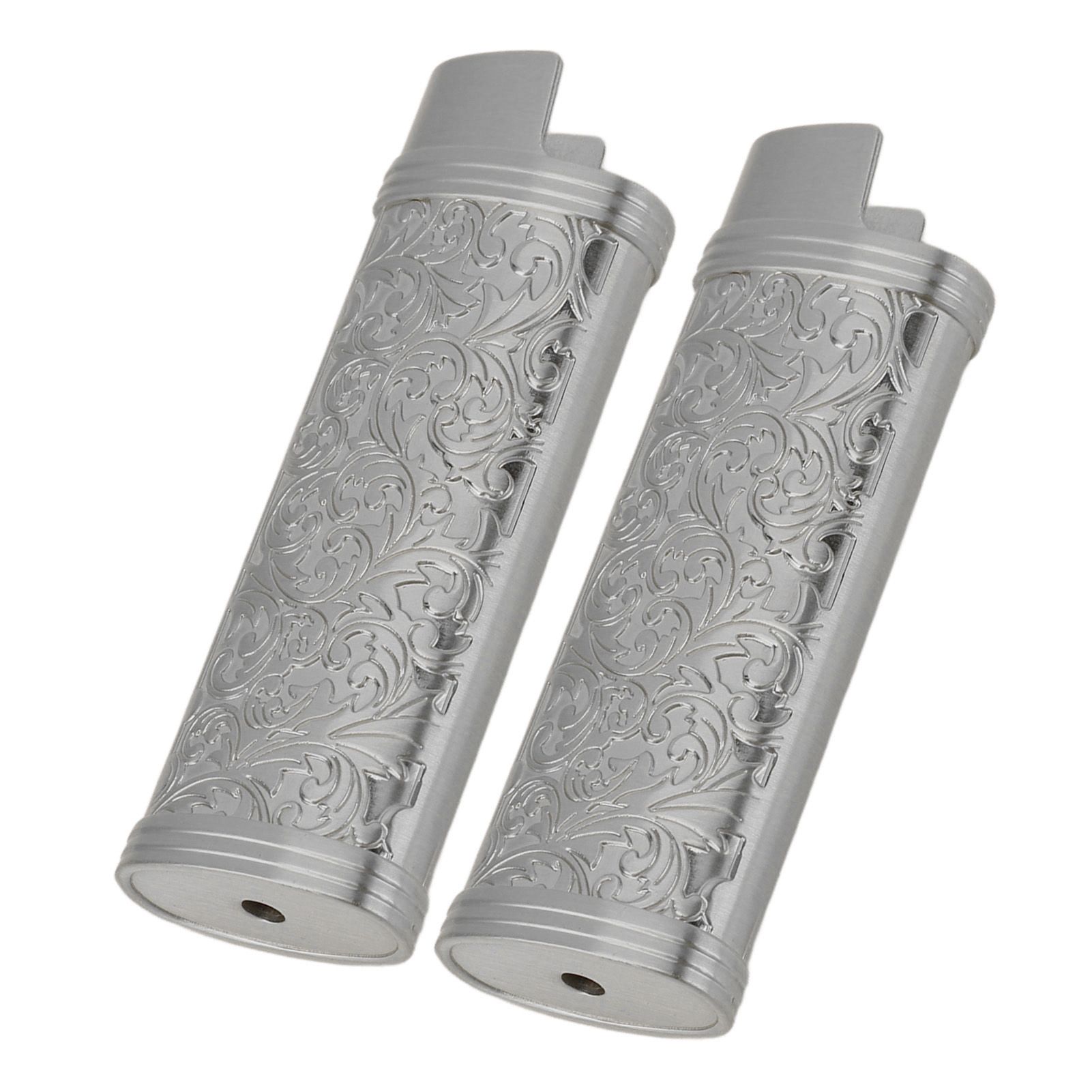 2PCS Lighter Case Cover Vintage Style Floral Stamped Zinc Alloy Shell for Lighter Protection Gray - Image 6