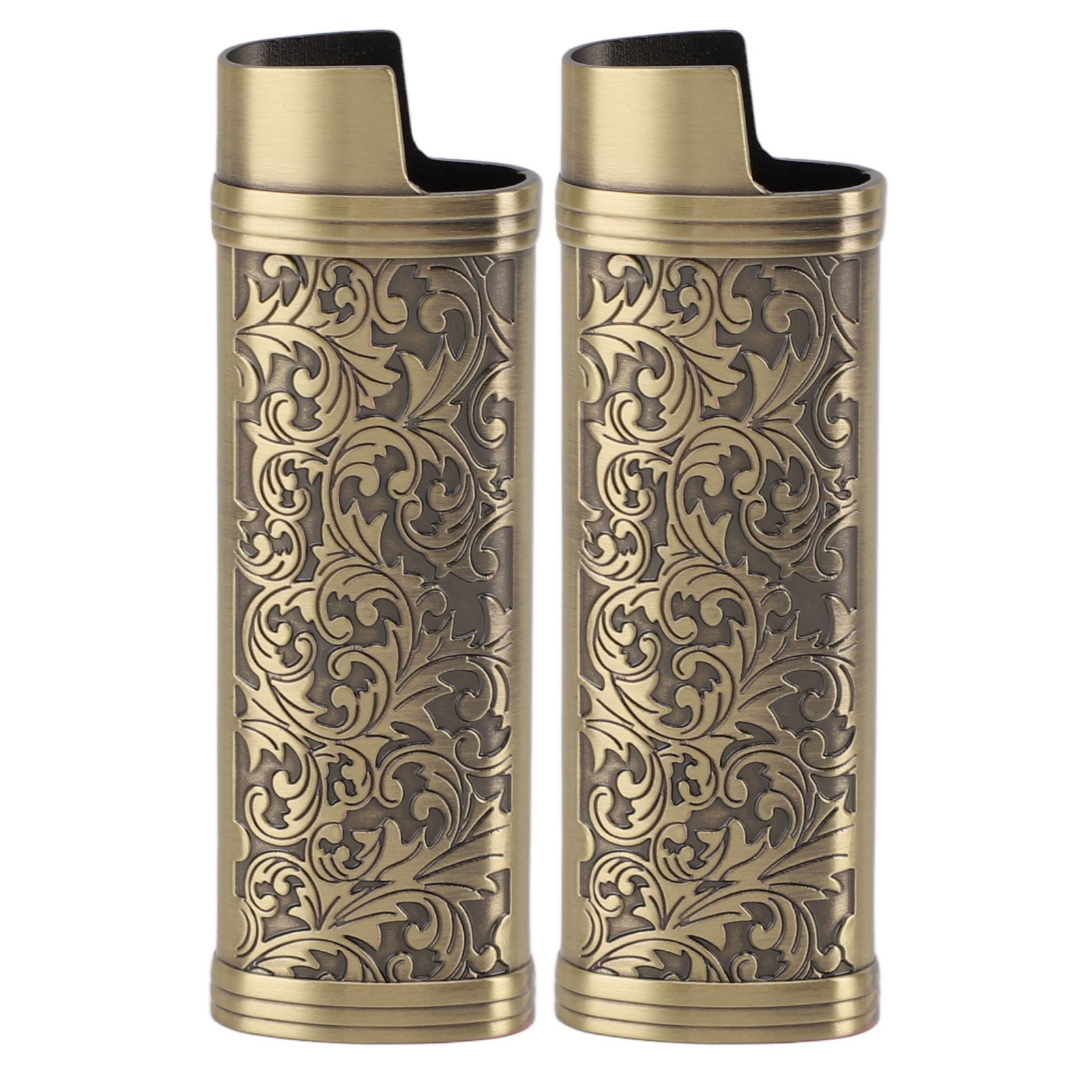 2PCS Lighter Case Cover Vintage Style Floral Stamped Zinc Alloy Shell for Lighter Protection Bronze - Image 1