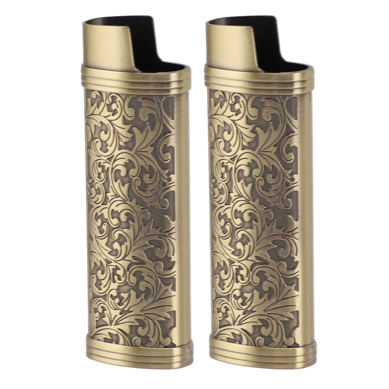 2PCS Lighter Case Cover Vintage Style Floral Stamped Zinc Alloy Shell for Lighter Protection Bronze - Image 2