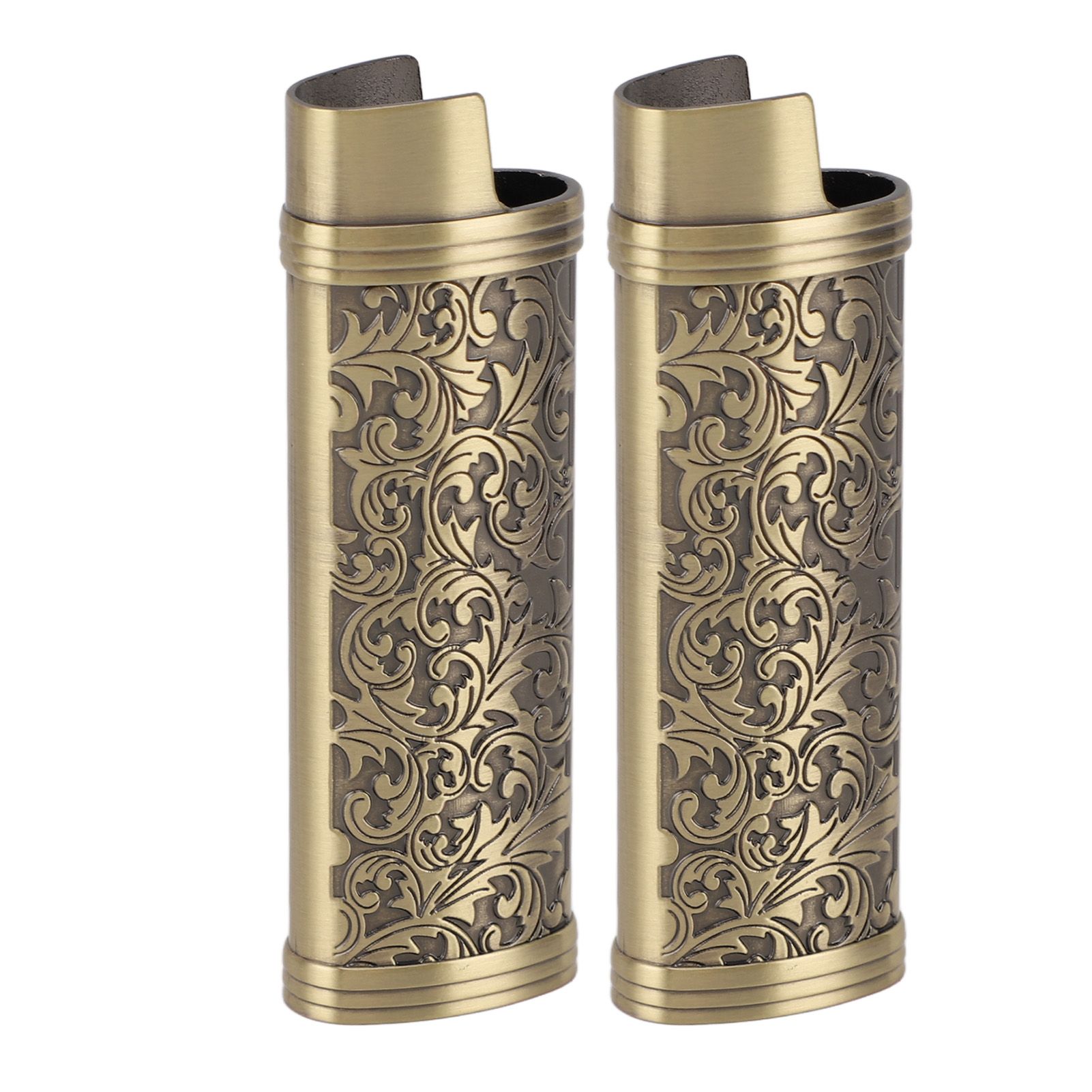 2PCS Lighter Case Cover Vintage Style Floral Stamped Zinc Alloy Shell for Lighter Protection Bronze - Image 3