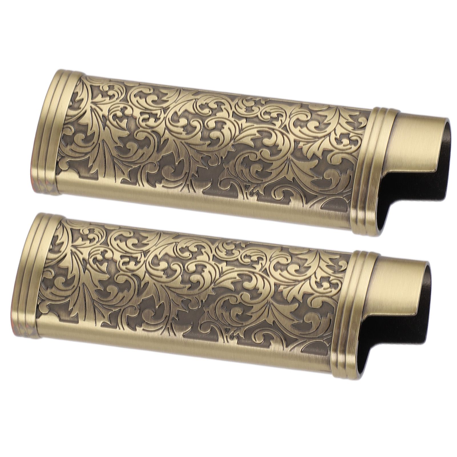 2PCS Lighter Case Cover Vintage Style Floral Stamped Zinc Alloy Shell for Lighter Protection Bronze - Image 4