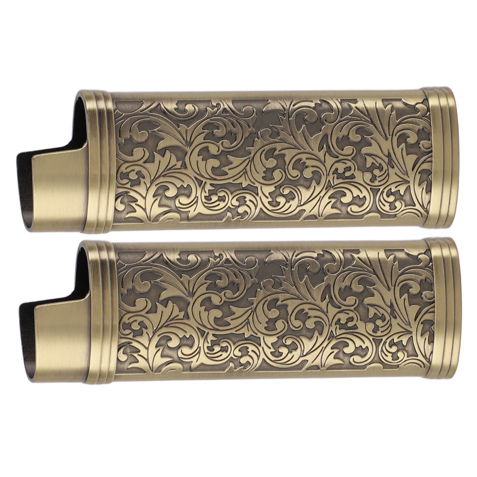 2PCS Lighter Case Cover Vintage Style Floral Stamped Zinc Alloy Shell for Lighter Protection Bronze - Image 5