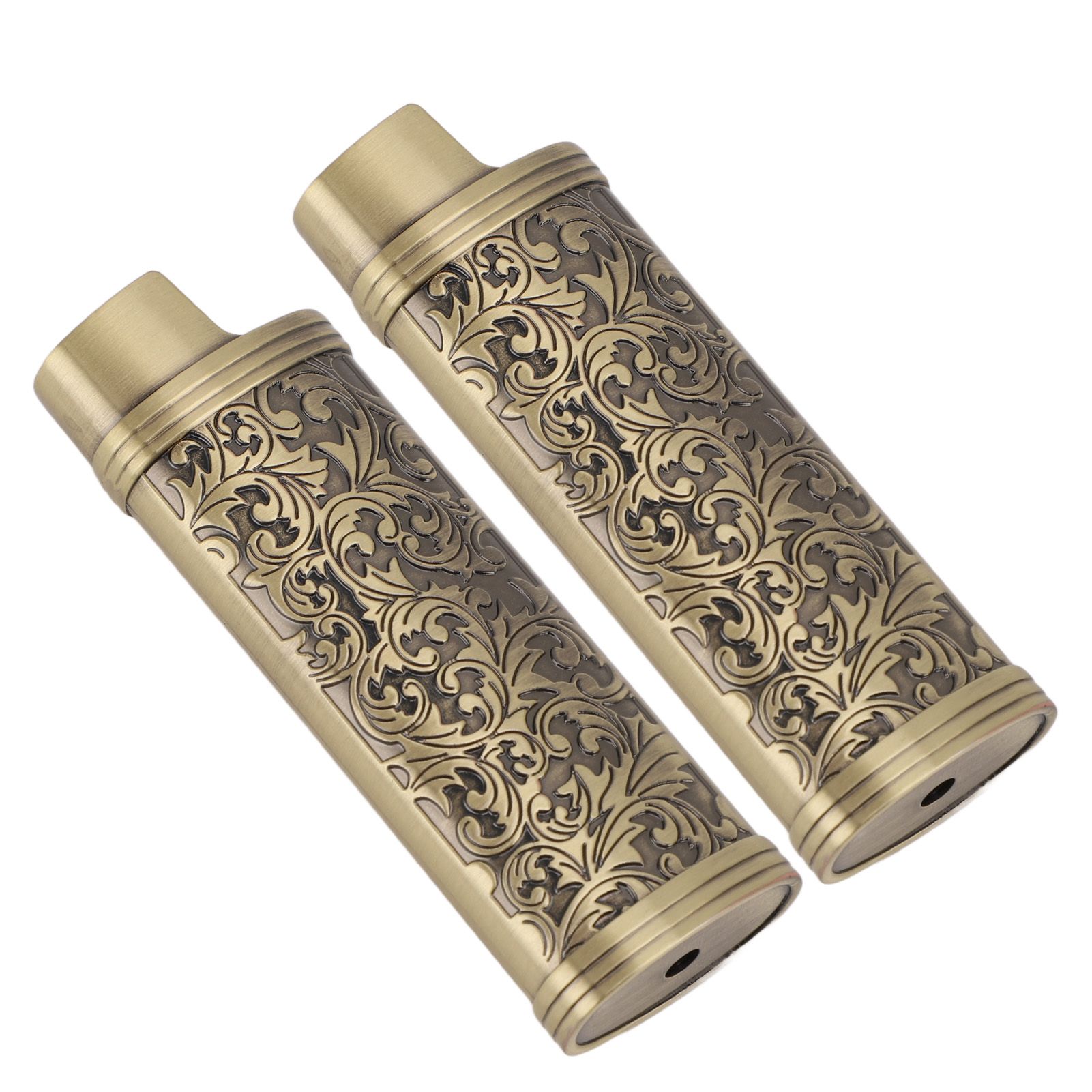 2PCS Lighter Case Cover Vintage Style Floral Stamped Zinc Alloy Shell for Lighter Protection Bronze - Image 6