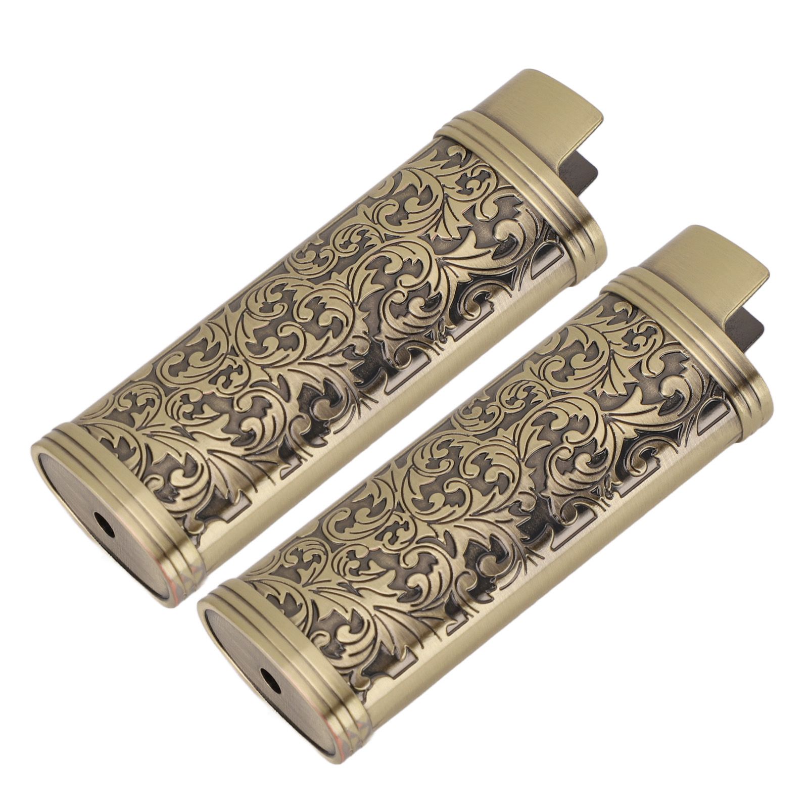 2PCS Lighter Case Cover Vintage Style Floral Stamped Zinc Alloy Shell for Lighter Protection Bronze - Image 7