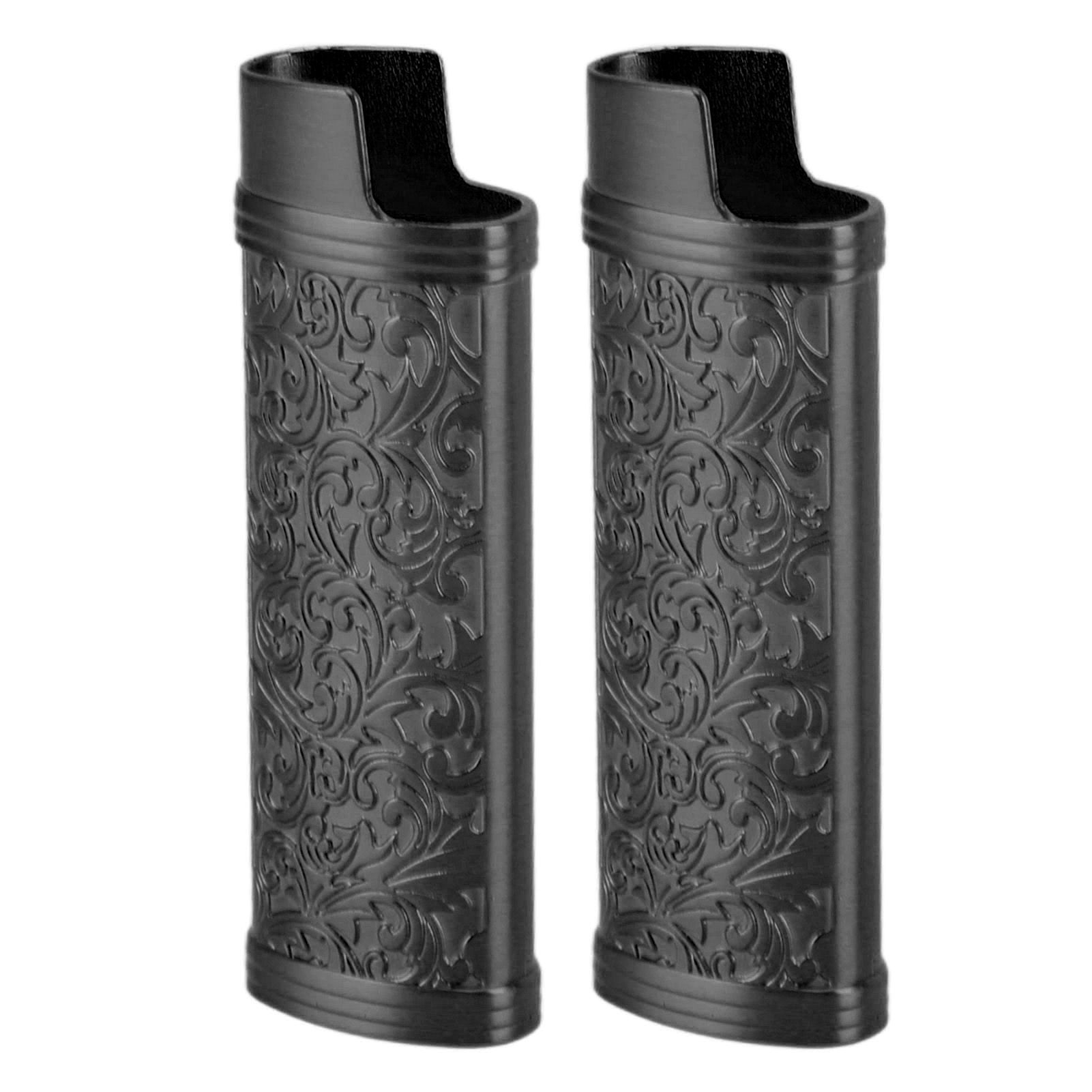 2PCS Lighter Case Cover Vintage Style Floral Stamped Zinc Alloy Shell for Lighter Protection Black - Image 3