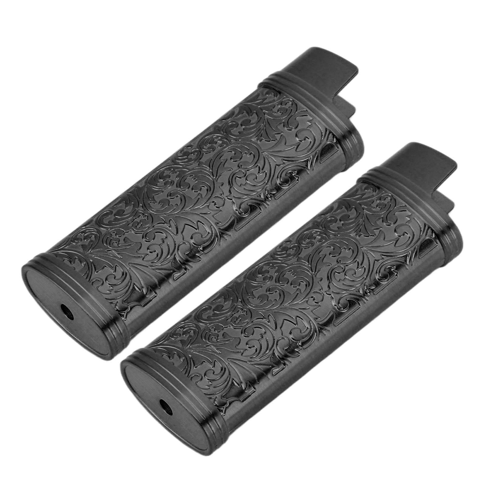 2PCS Lighter Case Cover Vintage Style Floral Stamped Zinc Alloy Shell for Lighter Protection Black - Image 5