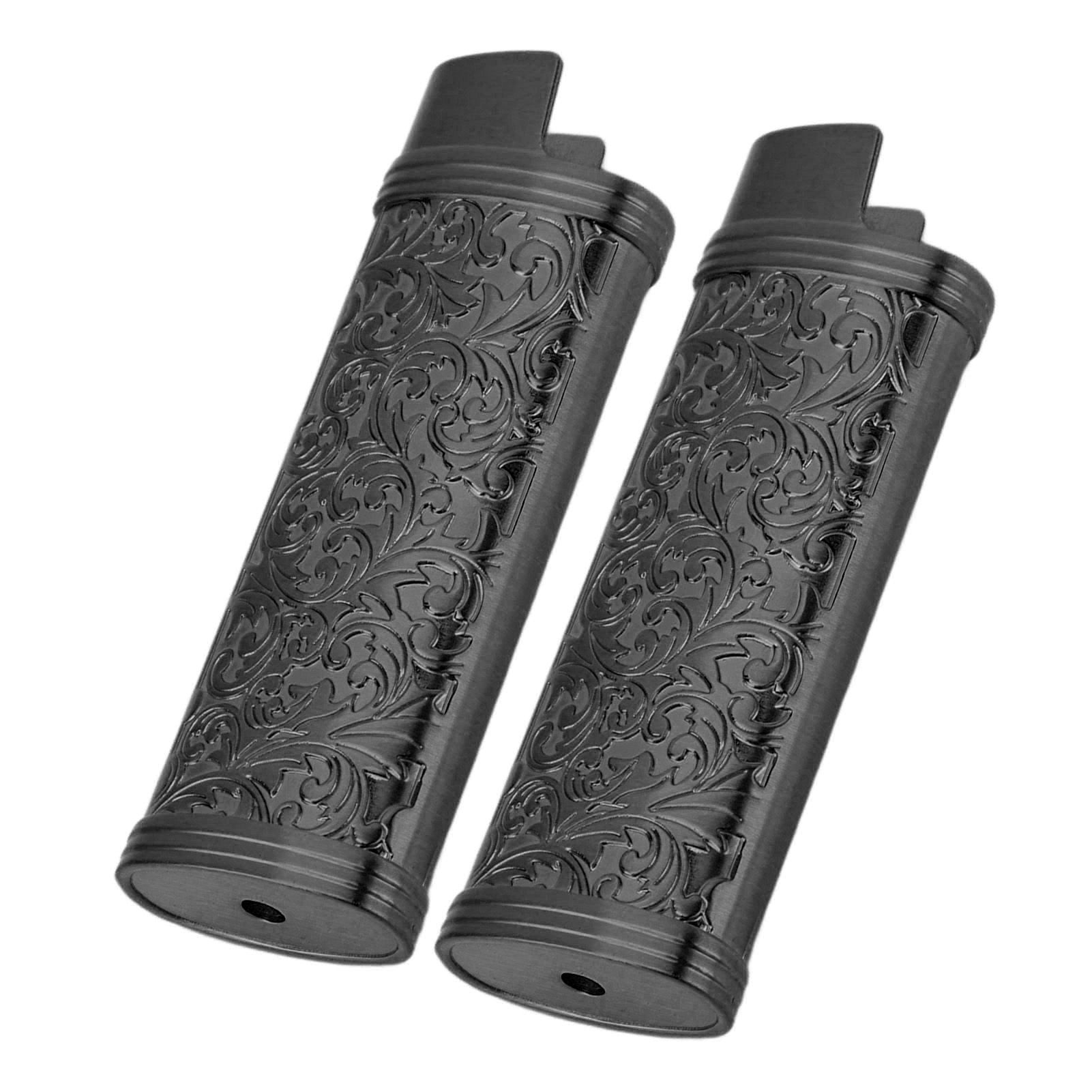 2PCS Lighter Case Cover Vintage Style Floral Stamped Zinc Alloy Shell for Lighter Protection Black - Image 6