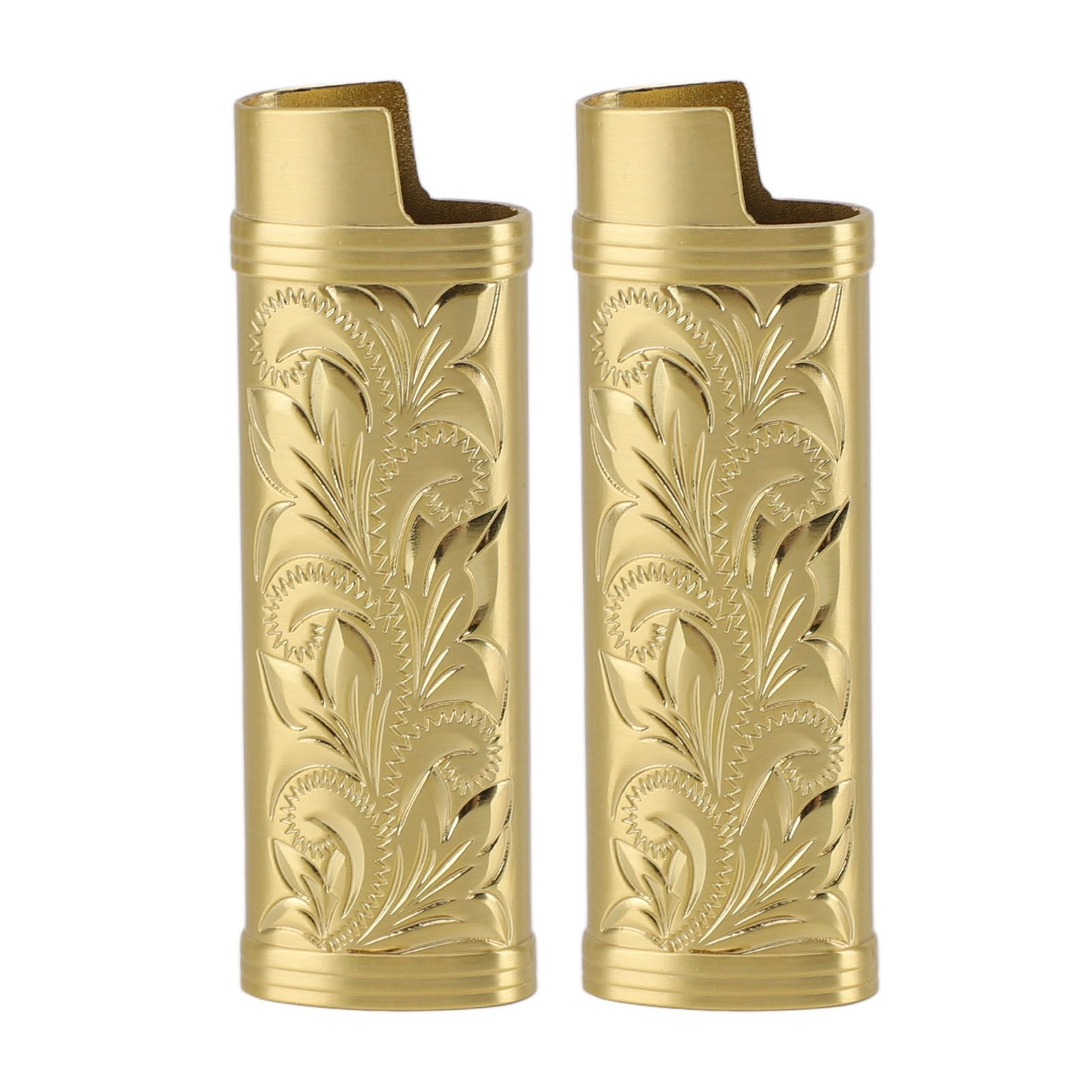2Pcs Lighter Case Zinc Alloy Lighter Storage Container Floral Pattern for Outdoor Camping Hiking Gold - Image 1