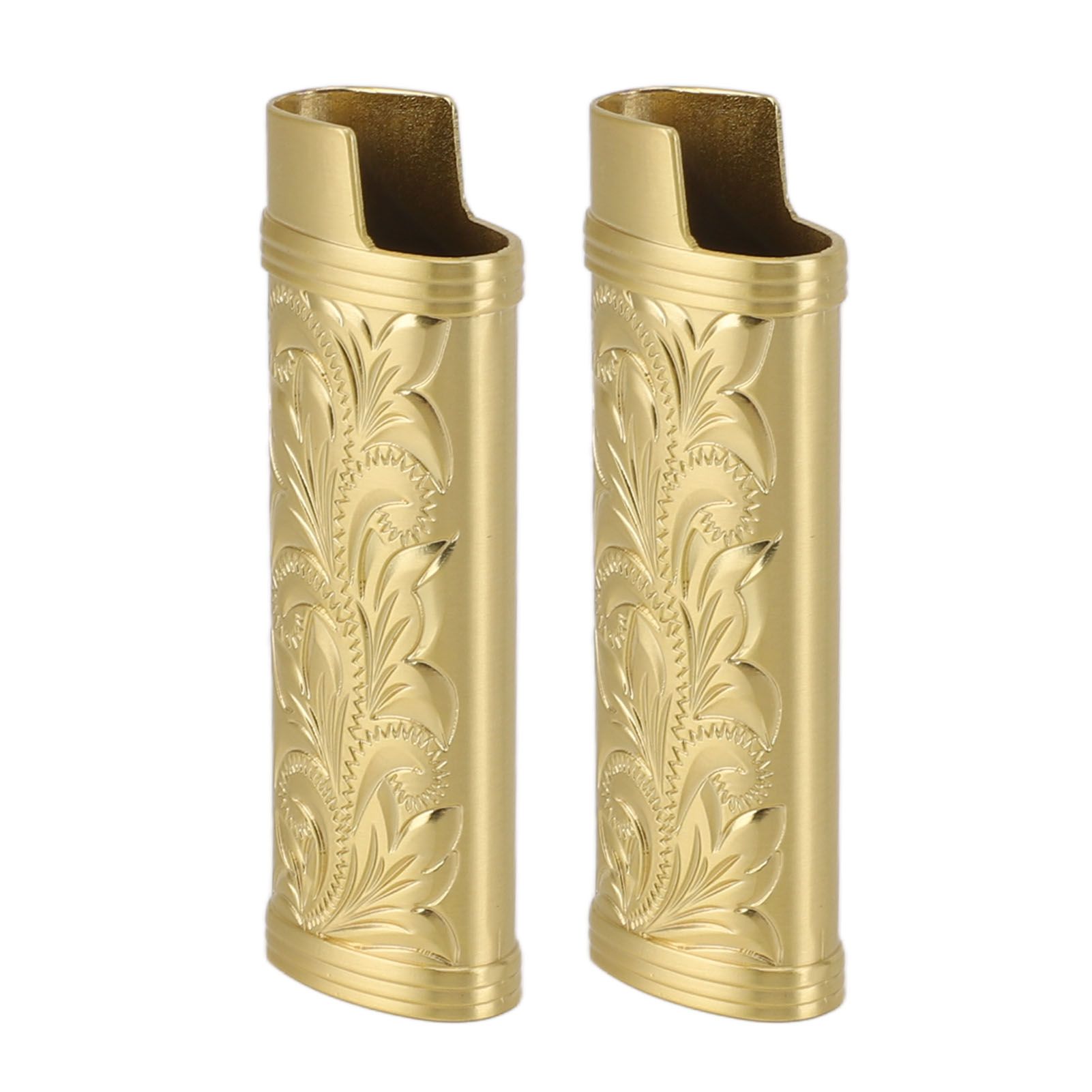 2Pcs Lighter Case Zinc Alloy Lighter Storage Container Floral Pattern for Outdoor Camping Hiking Gold - Image 2