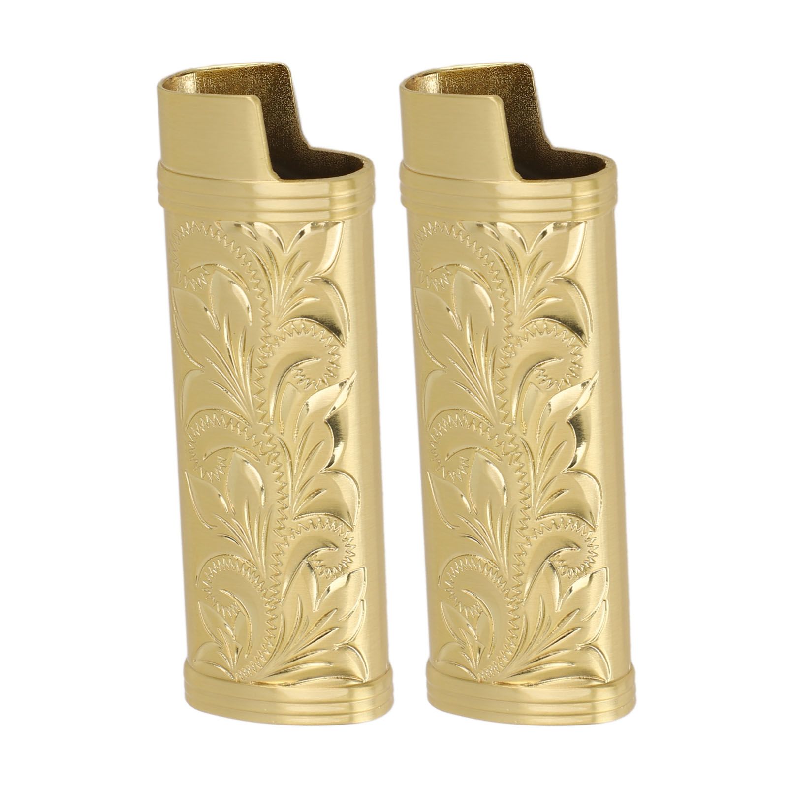 2Pcs Lighter Case Zinc Alloy Lighter Storage Container Floral Pattern for Outdoor Camping Hiking Gold - Image 5