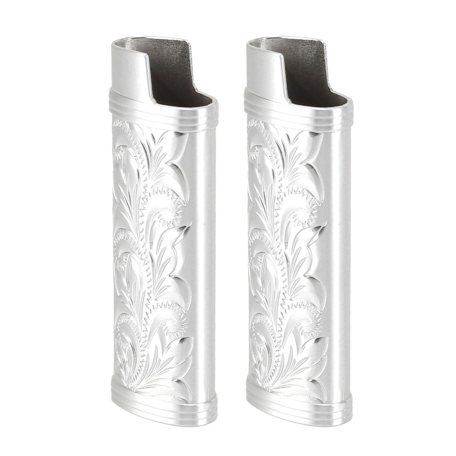 2Pcs Lighter Case Zinc Alloy Lighter Storage Container Floral Pattern for Outdoor Camping Hiking Silver - Image 2
