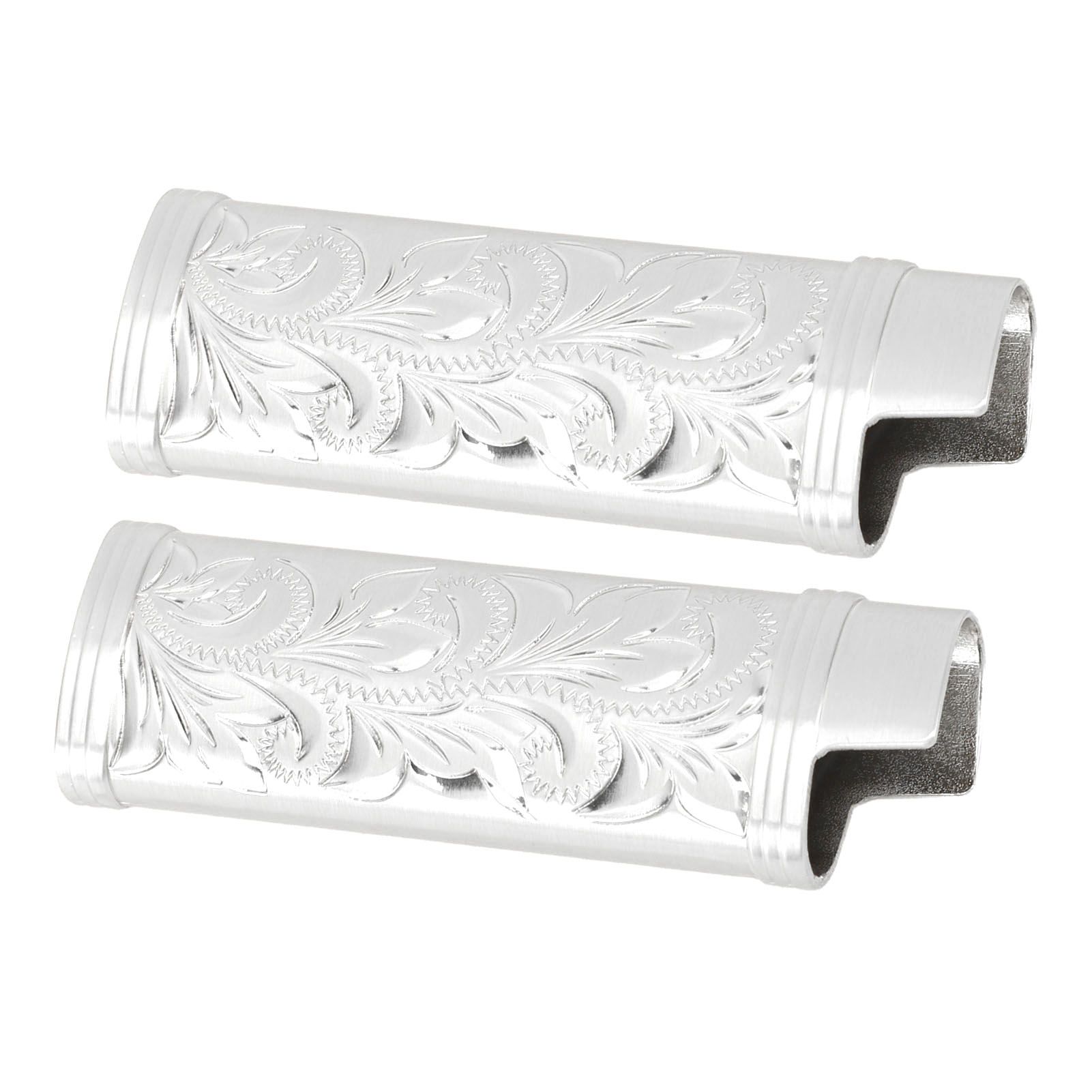 2Pcs Lighter Case Zinc Alloy Lighter Storage Container Floral Pattern for Outdoor Camping Hiking Silver - Image 4