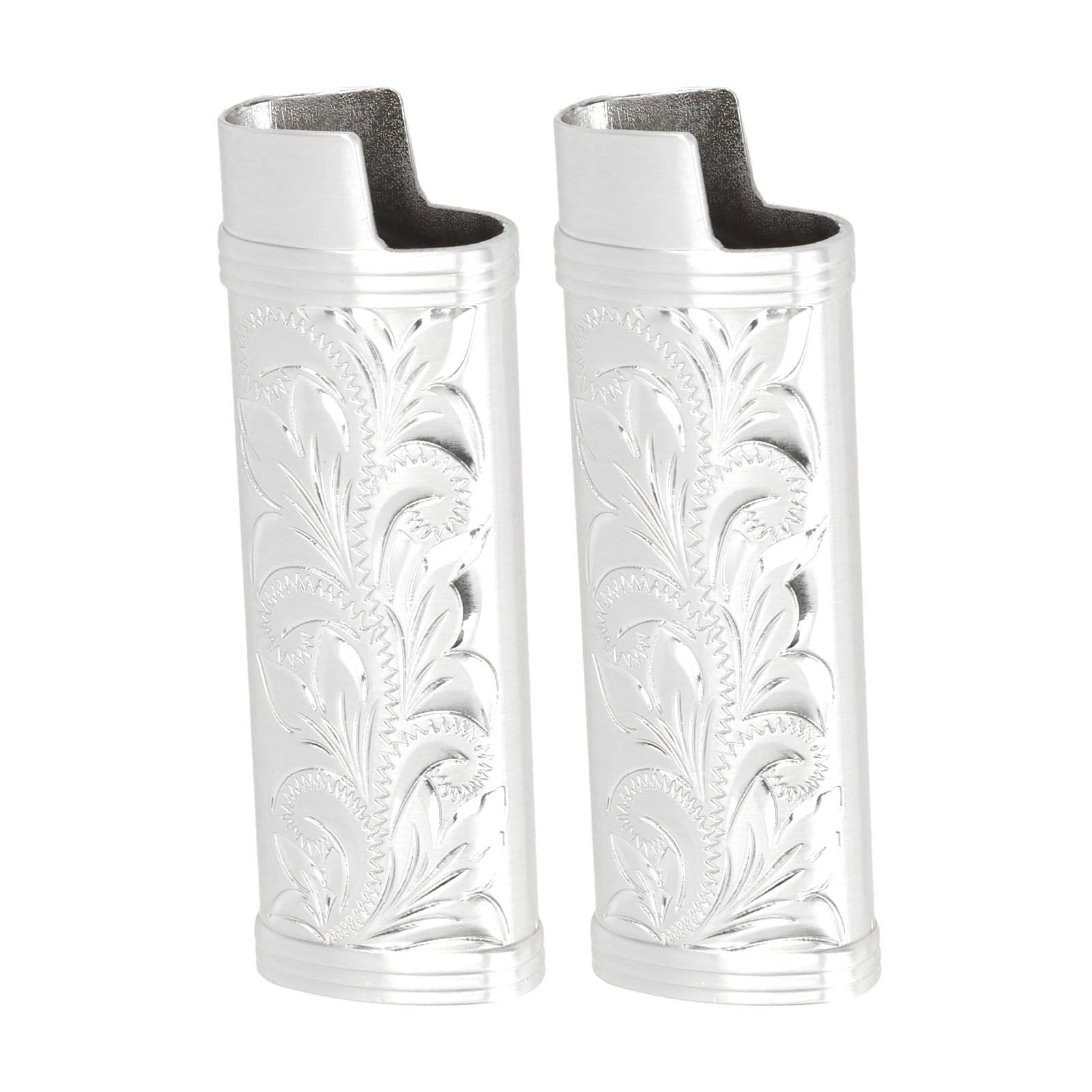 2Pcs Lighter Case Zinc Alloy Lighter Storage Container Floral Pattern for Outdoor Camping Hiking Silver - Image 5