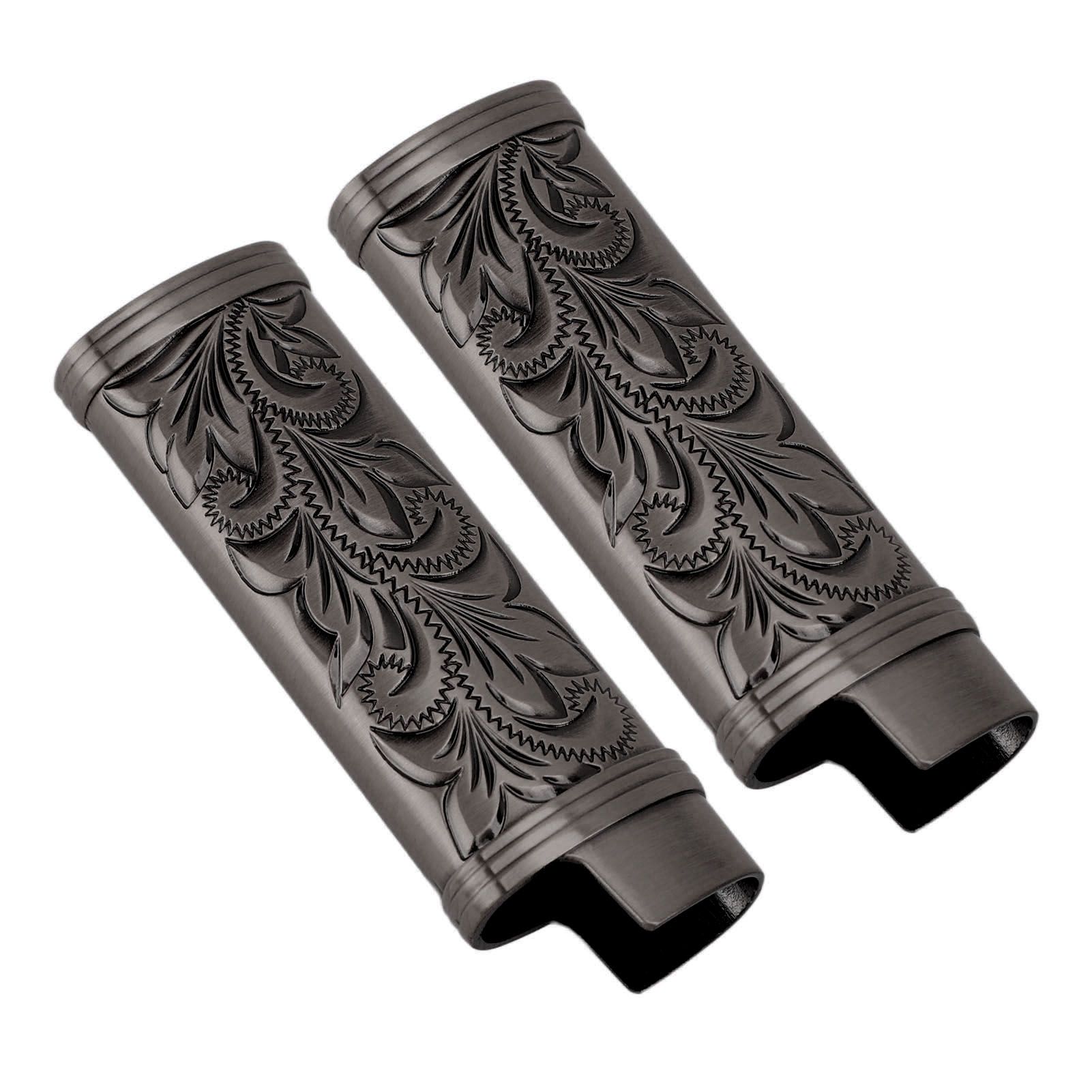 2Pcs Lighter Case Zinc Alloy Lighter Storage Container Floral Pattern for Outdoor Camping Hiking Black - Image 2