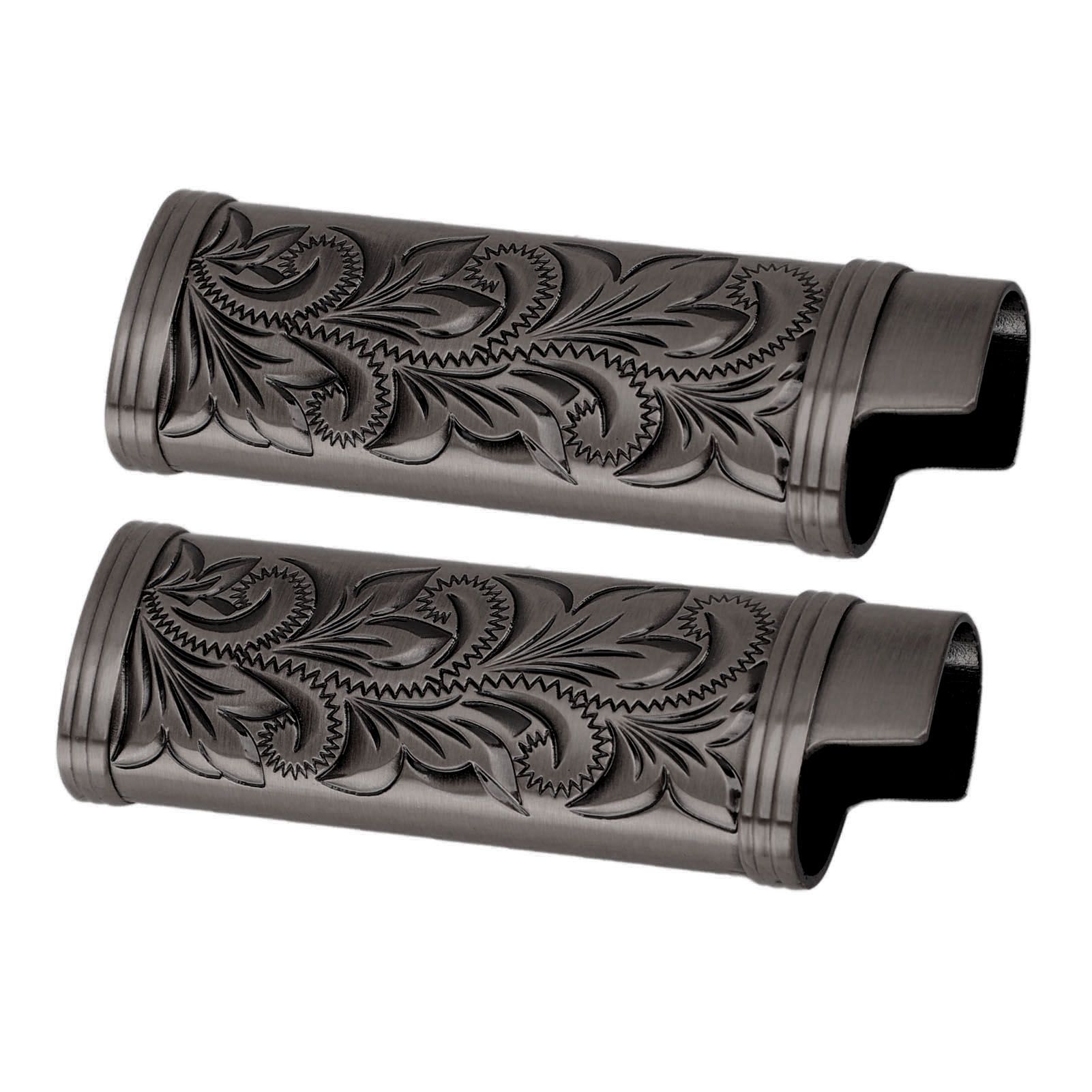 2Pcs Lighter Case Zinc Alloy Lighter Storage Container Floral Pattern for Outdoor Camping Hiking Black - Image 3
