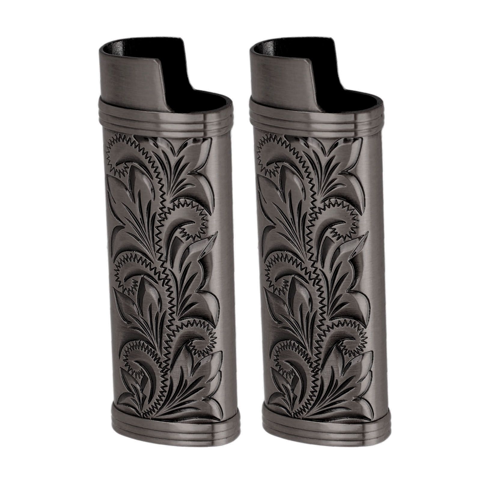 2Pcs Lighter Case Zinc Alloy Lighter Storage Container Floral Pattern for Outdoor Camping Hiking Black - Image 4