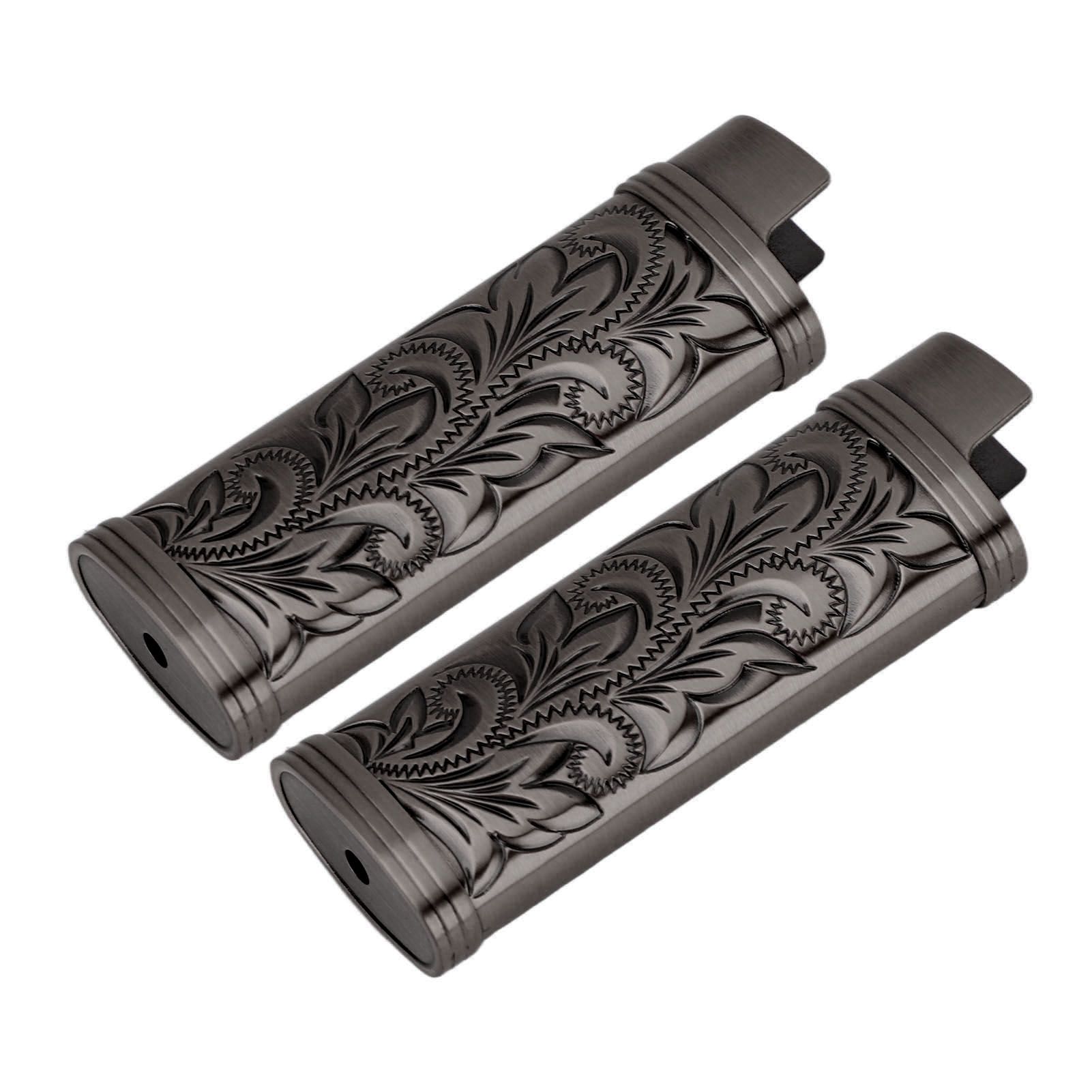 2Pcs Lighter Case Zinc Alloy Lighter Storage Container Floral Pattern for Outdoor Camping Hiking Black - Image 6