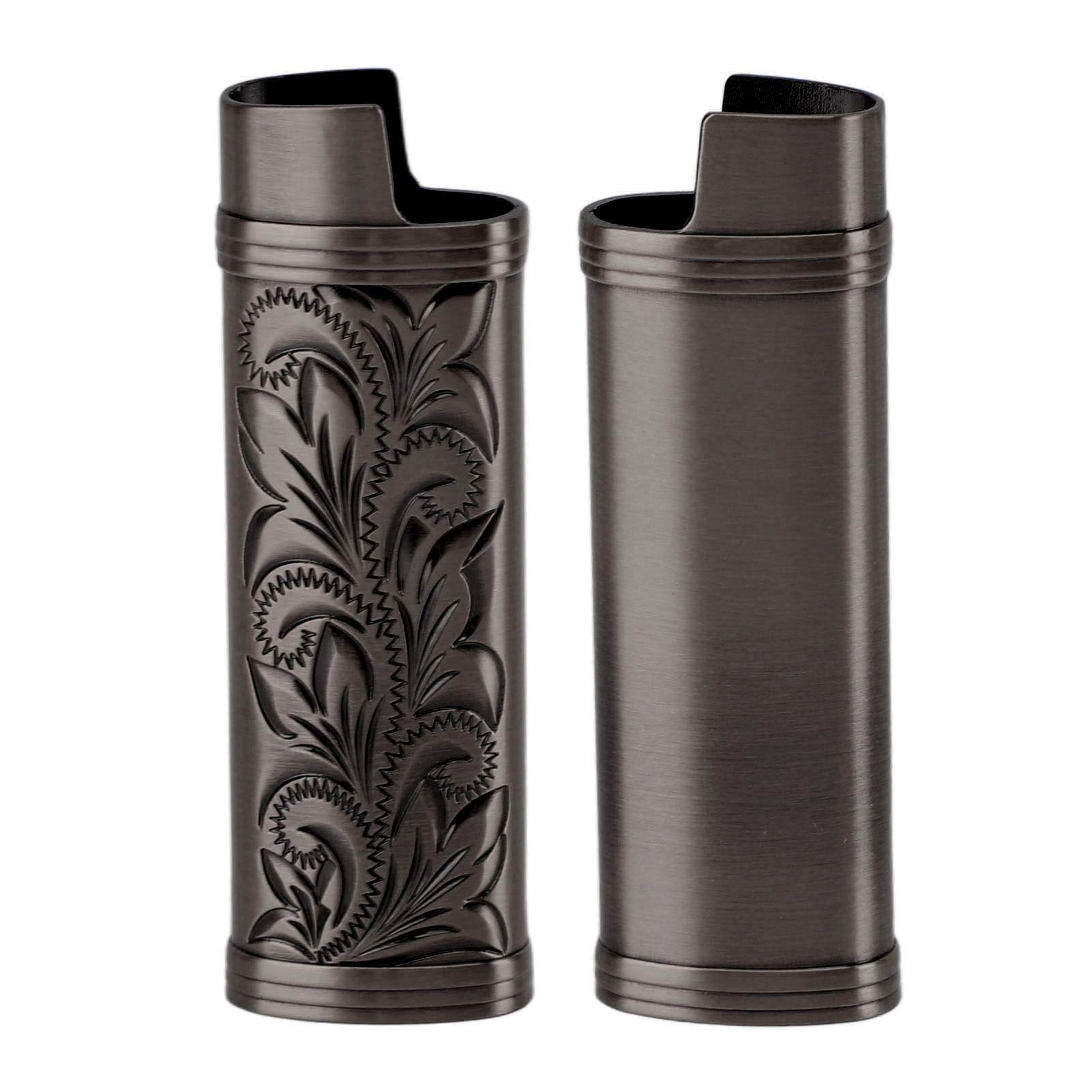 2Pcs Lighter Case Zinc Alloy Lighter Storage Container Floral Pattern for Outdoor Camping Hiking Black - Image 7