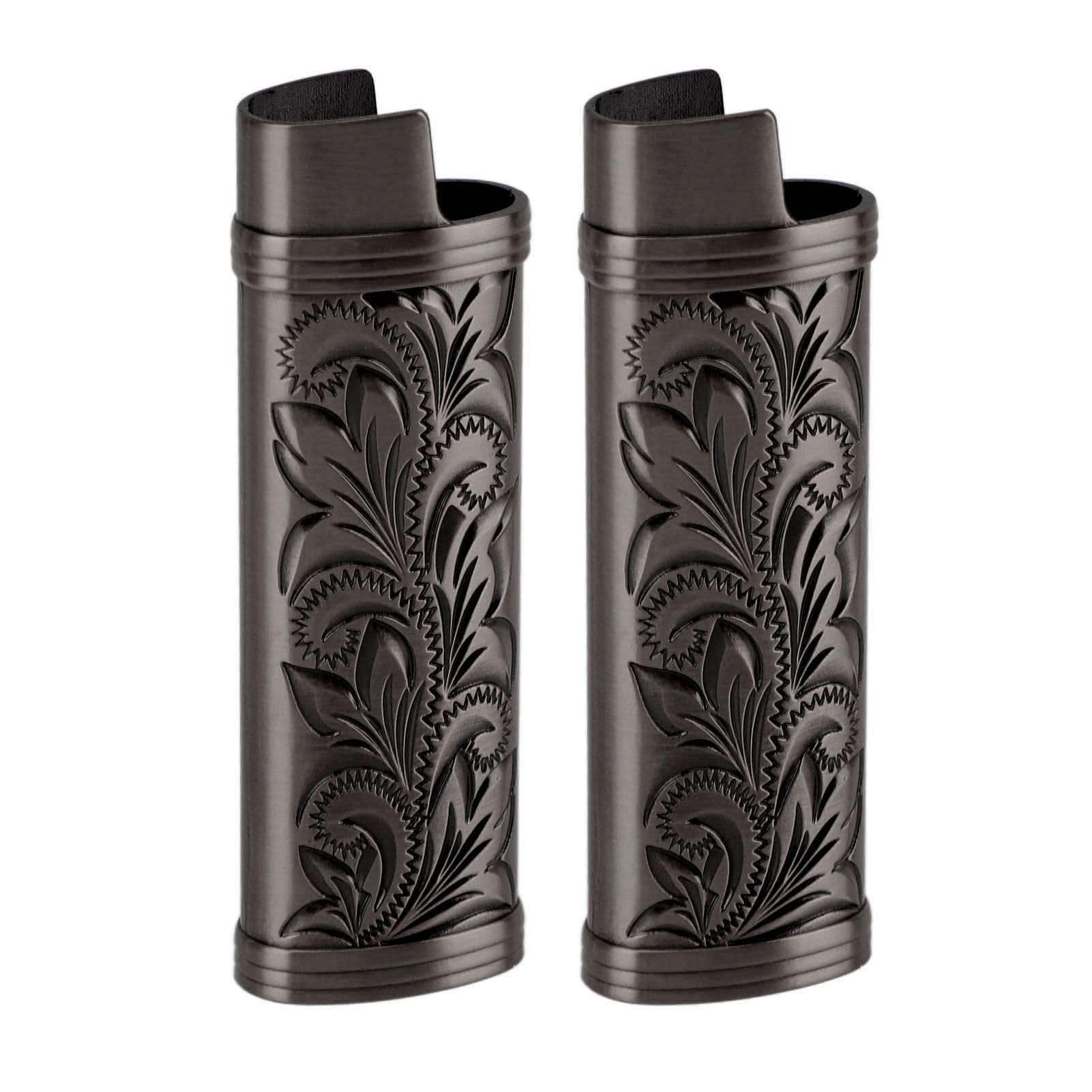2Pcs Lighter Case Zinc Alloy Lighter Storage Container Floral Pattern for Outdoor Camping Hiking Black - Image 8