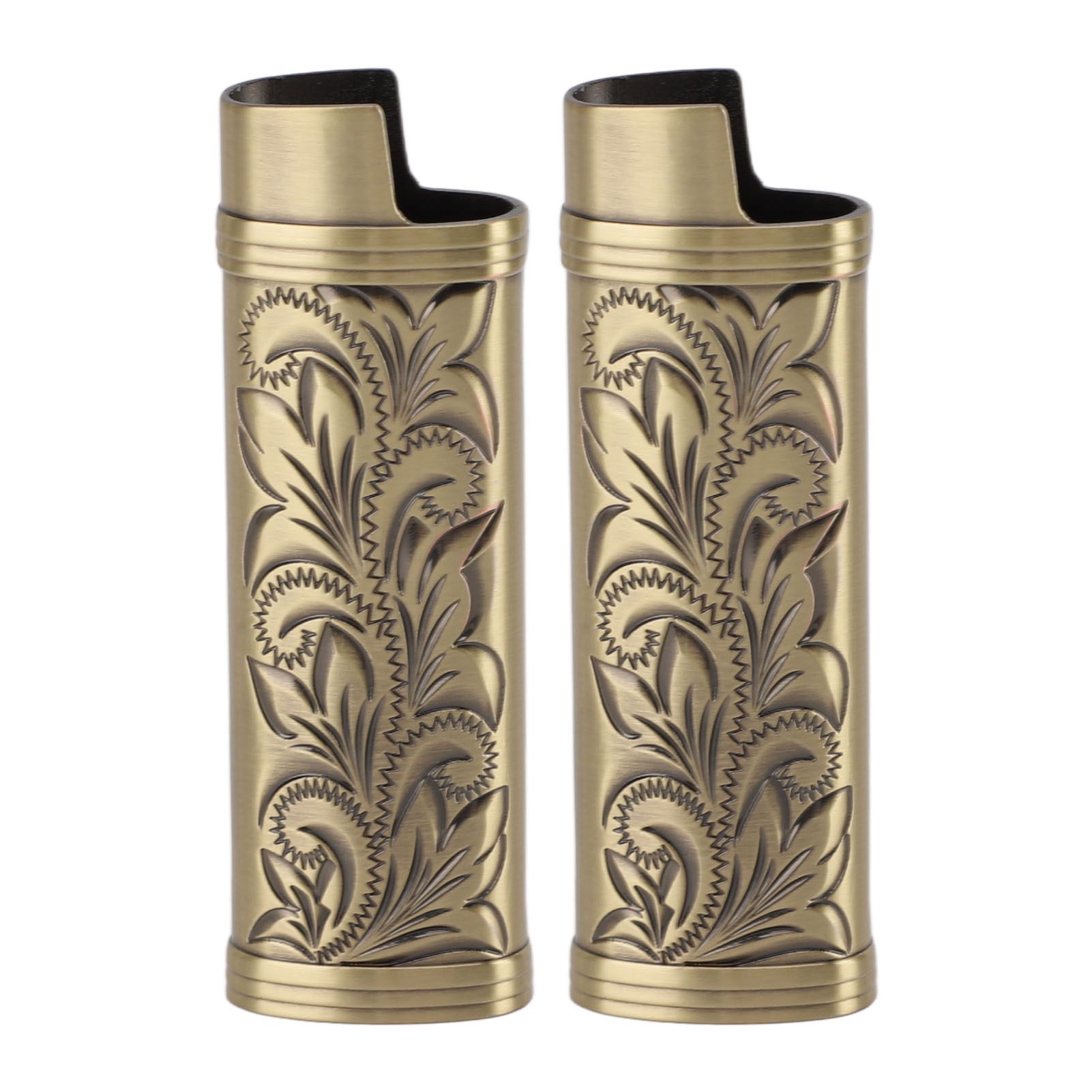 2Pcs Lighter Case Zinc Alloy Lighter Storage Container Floral Pattern for Outdoor Camping Hiking Bronze - Image 1