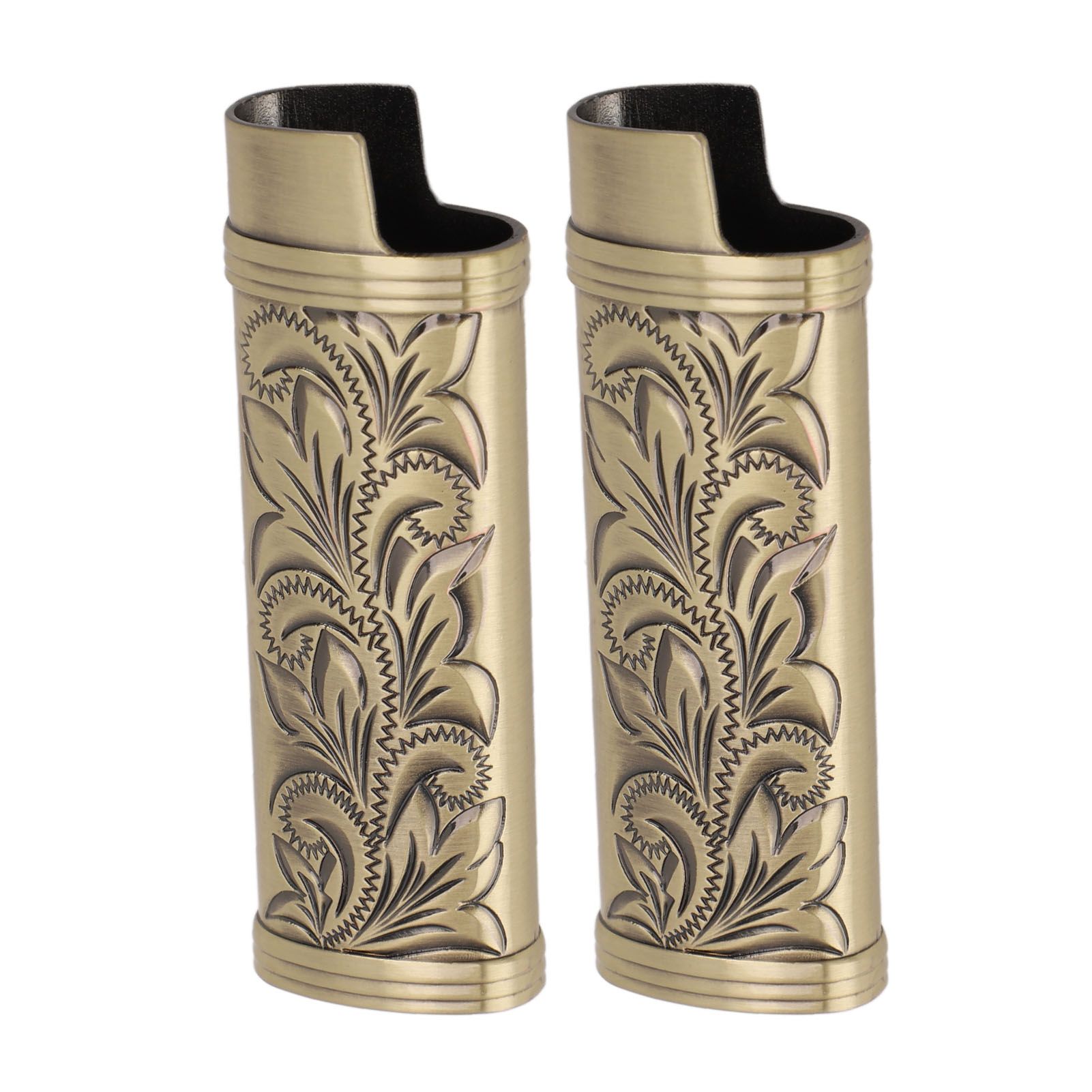 2Pcs Lighter Case Zinc Alloy Lighter Storage Container Floral Pattern for Outdoor Camping Hiking Bronze - Image 4