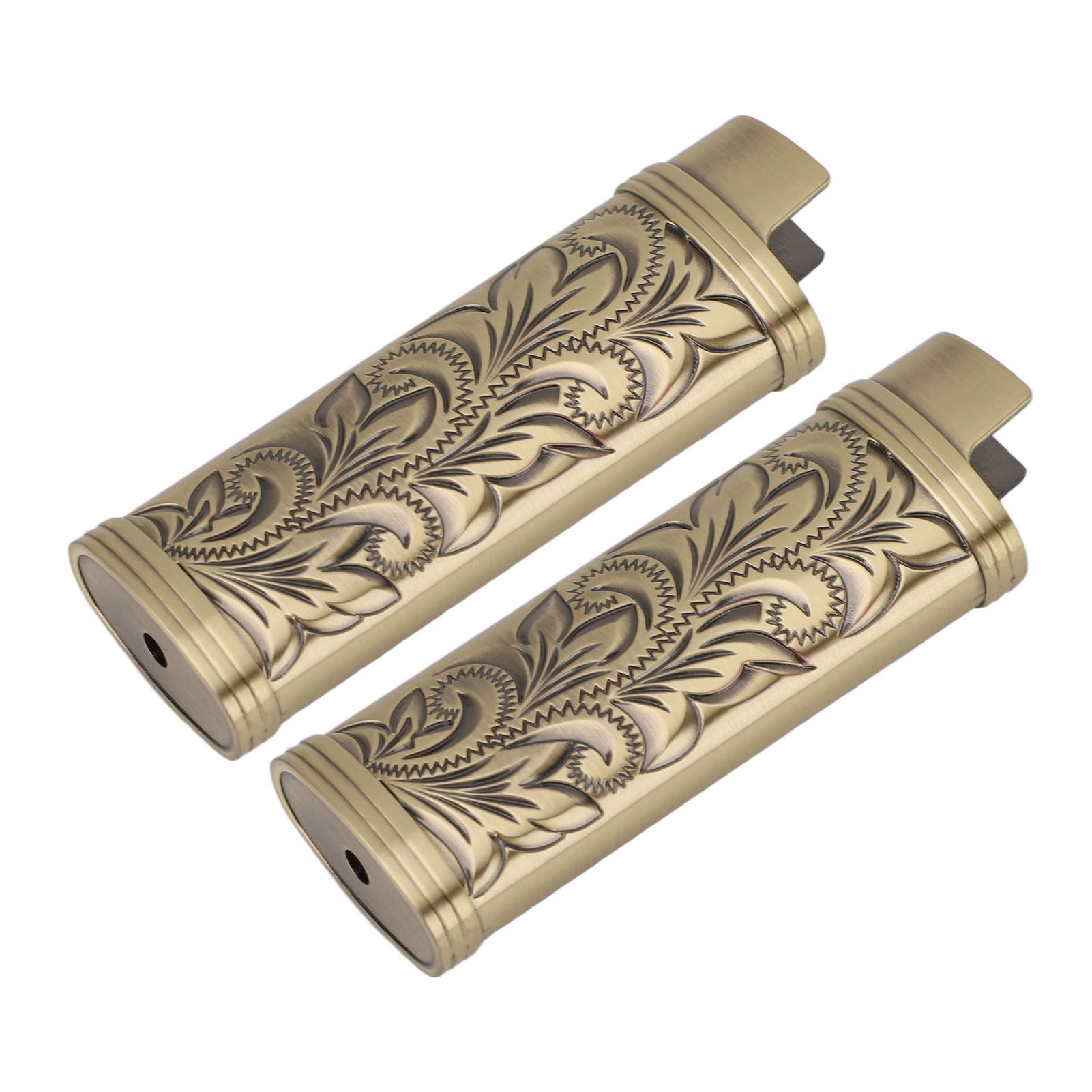 2Pcs Lighter Case Zinc Alloy Lighter Storage Container Floral Pattern for Outdoor Camping Hiking Bronze - Image 6
