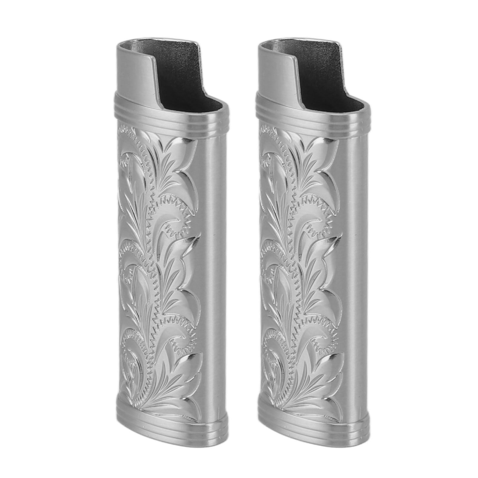 2Pcs Lighter Case Zinc Alloy Lighter Storage Container Floral Pattern for Outdoor Camping Hiking Grey - Image 2