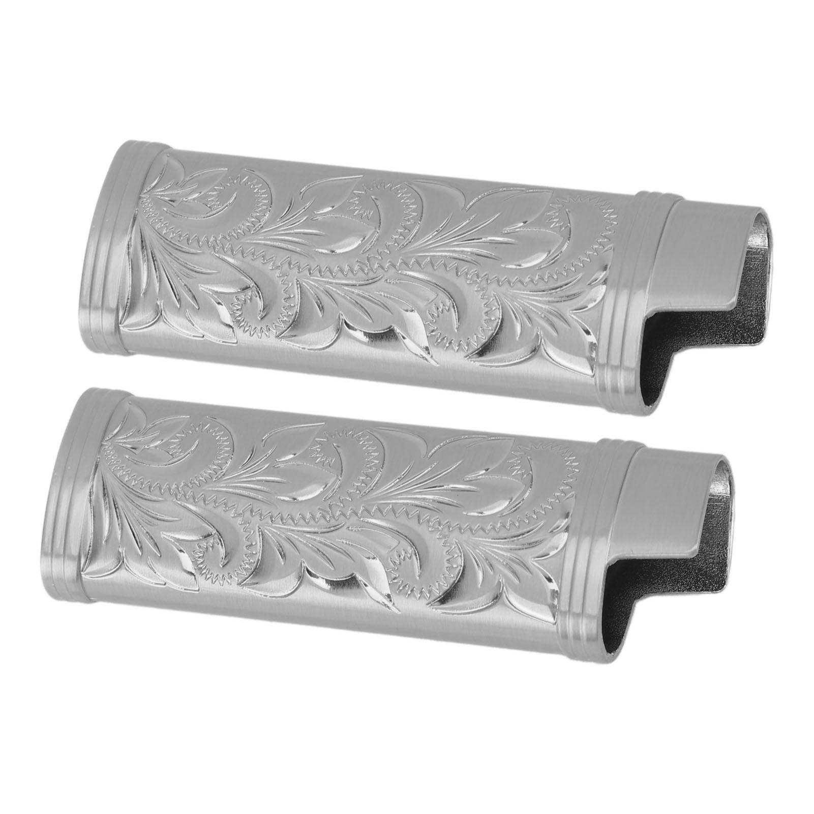 2Pcs Lighter Case Zinc Alloy Lighter Storage Container Floral Pattern for Outdoor Camping Hiking Grey - Image 4