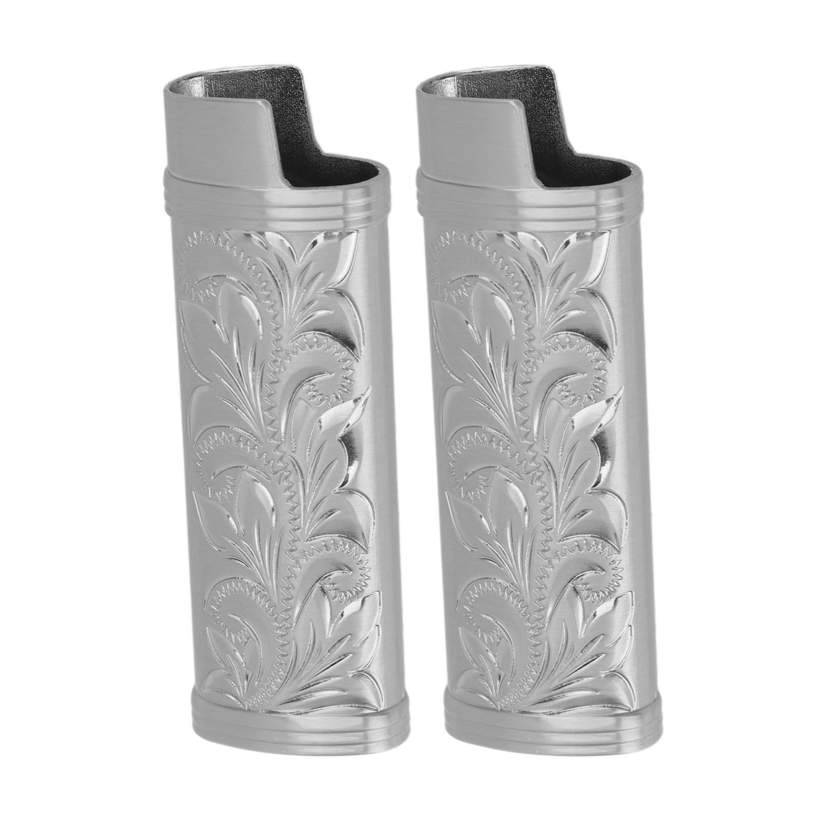 2Pcs Lighter Case Zinc Alloy Lighter Storage Container Floral Pattern for Outdoor Camping Hiking Grey - Image 5