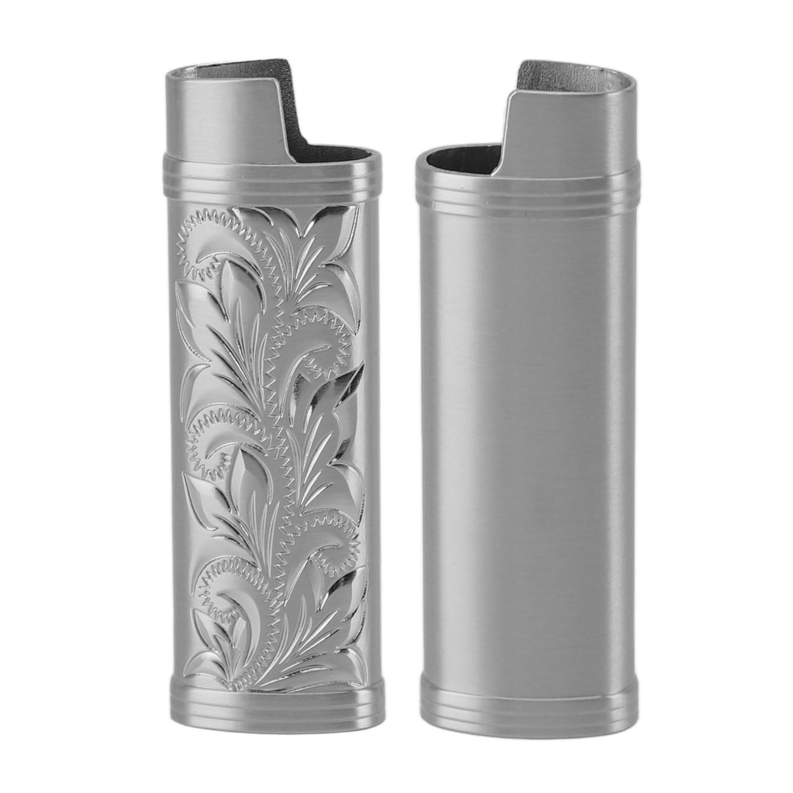 2Pcs Lighter Case Zinc Alloy Lighter Storage Container Floral Pattern for Outdoor Camping Hiking Grey - Image 8