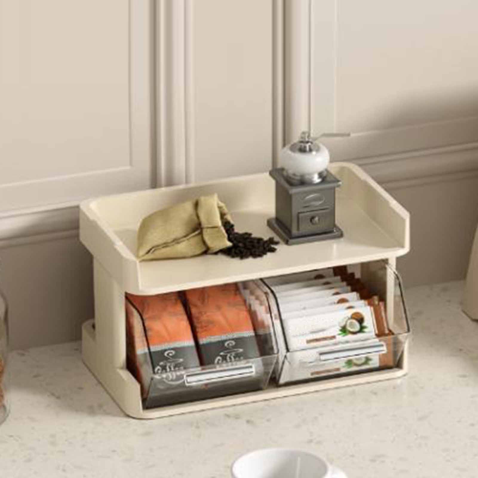 Tea Bag Organizer Office Bar Desktop Tea Bag Coffee Capsule Storage Rack Multilayer Countertop Organizer Cream White 2 Layer 30x17x16.5cm - Image 6