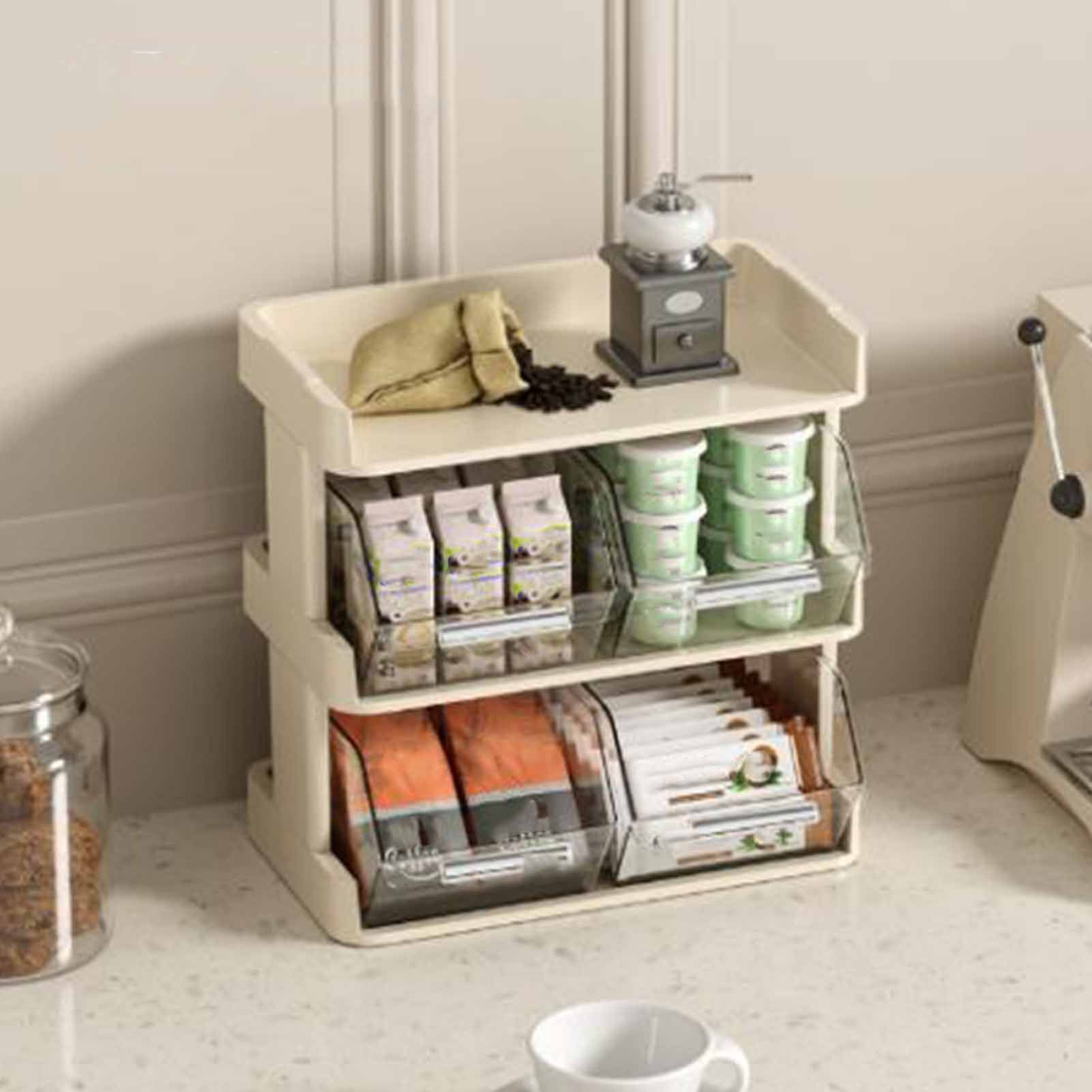 Tea Bag Organizer Office Bar Desktop Tea Bag Coffee Capsule Storage Rack Multilayer Countertop Organizer Cream White 3 Layer 30x17x29.5cm - Image 6