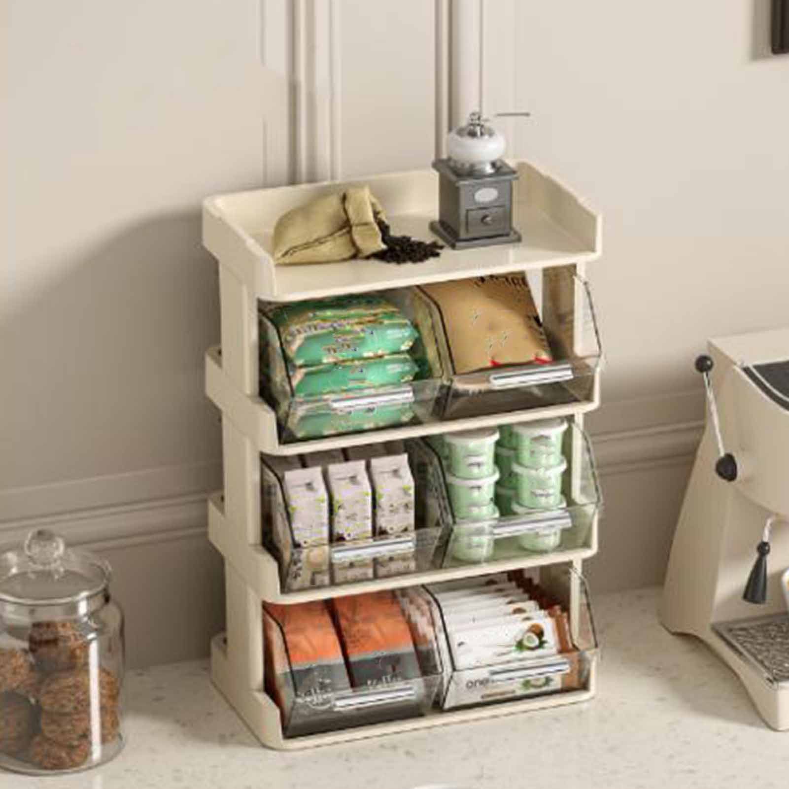 Tea Bag Organizer Office Bar Desktop Tea Bag Coffee Capsule Storage Rack Multilayer Countertop Organizer Cream White 4 Layer 30x17x42.5cm - Image 6