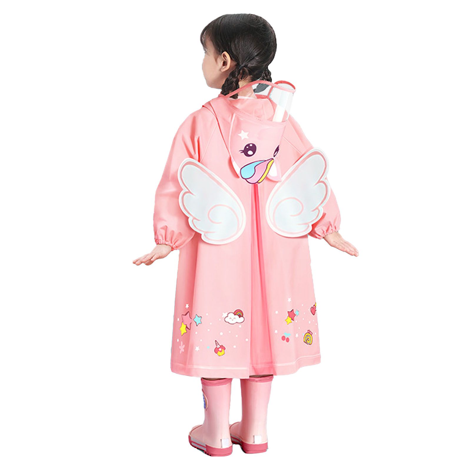 Kids Raincoat Waterproof Cute Pattern Lightweight Portable Children Hooded Rainwear for Girl Boy Pink M - Image 2