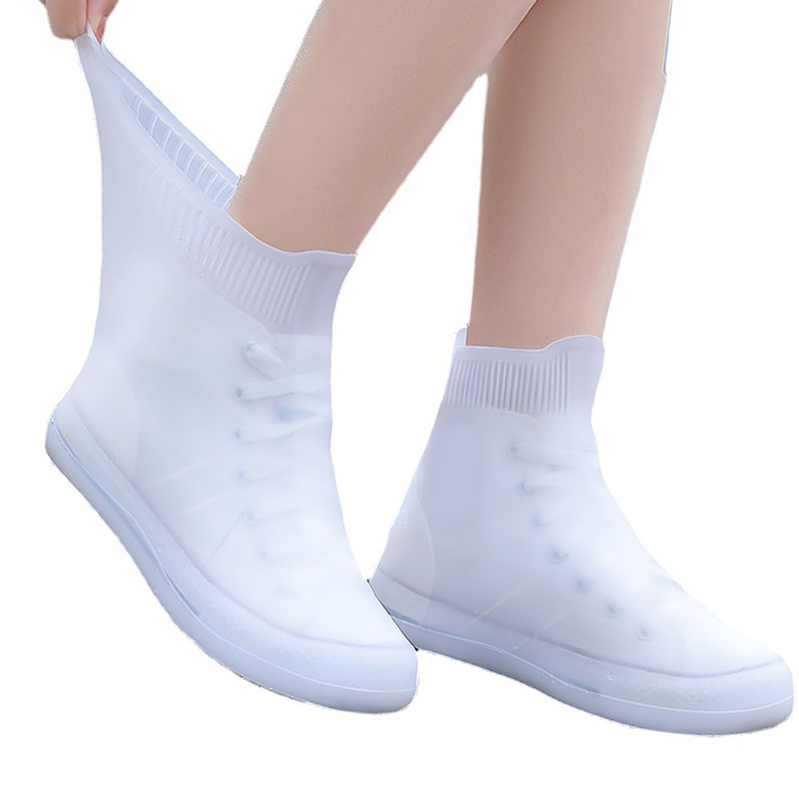 Rain Shoe Covers Waterproof Dustproof Reusable Overshoes Thickened Silicone Shoe Covers for Women Men White Mid Calf L (37 to 39 Sizes) - Image 2